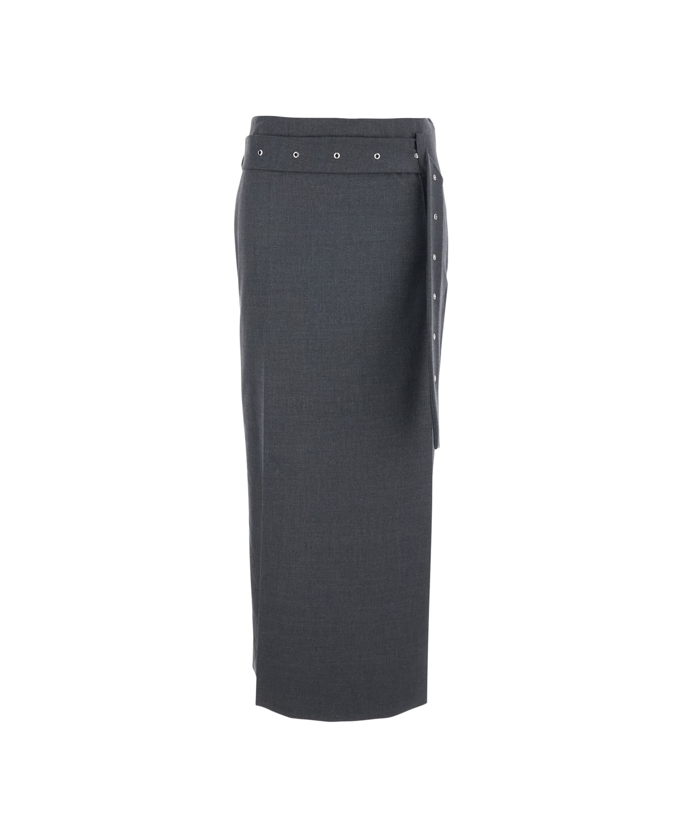 Low Classic Grey Skirt With Waist Belt In Fabric Woman - Grey