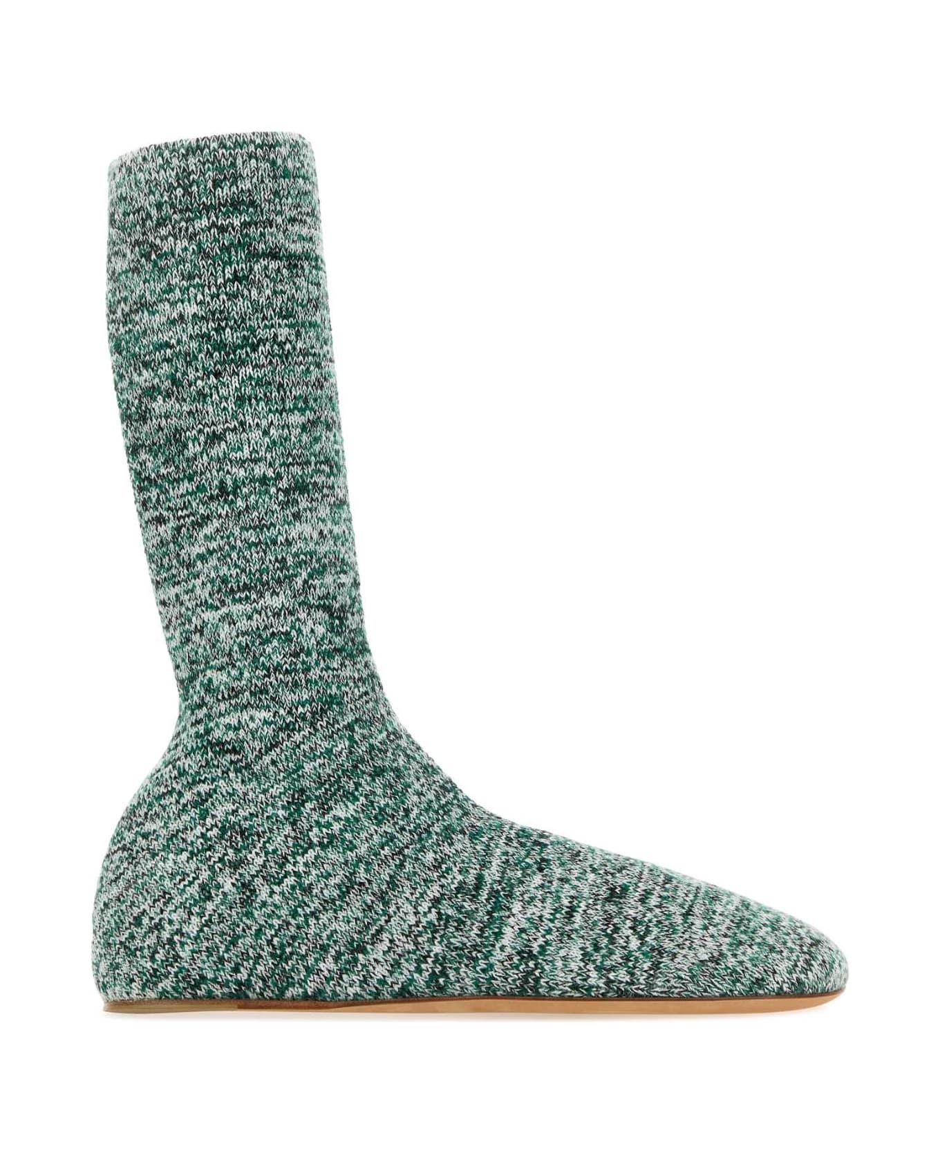 Bottega Veneta Multicolor Wool Blend Domenica Ankle Boots - WHITEBLACKEMGREEN