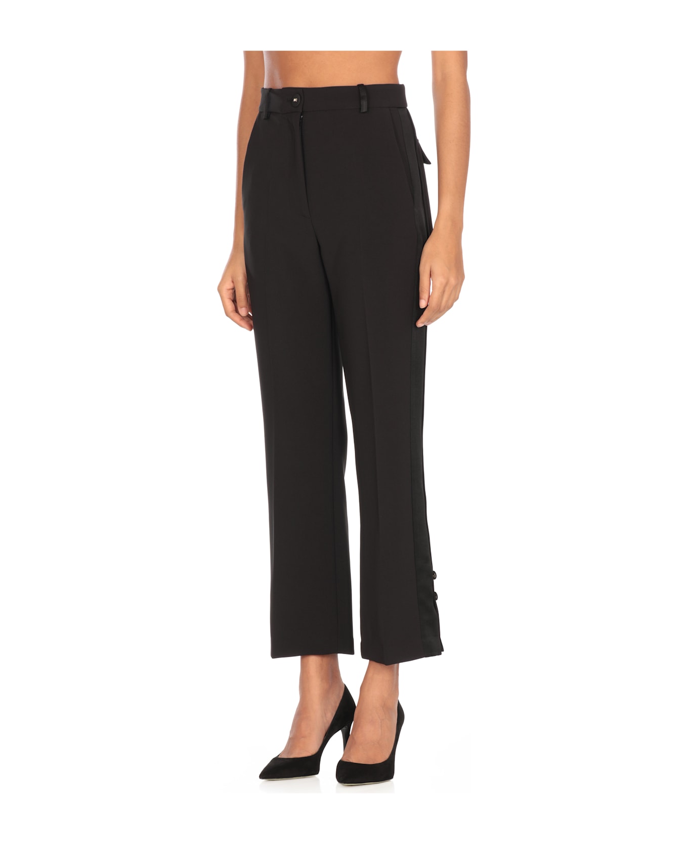 Elisabetta Franchi Cropped Flared Trousers - Black