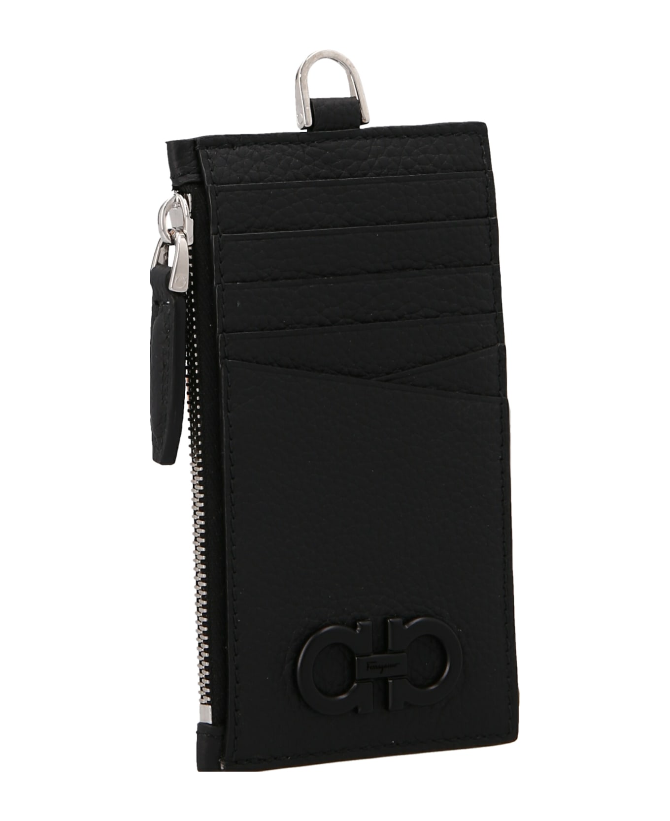 Ferragamo 'gancio' Card Holder With A Shoulder Strap - Black  