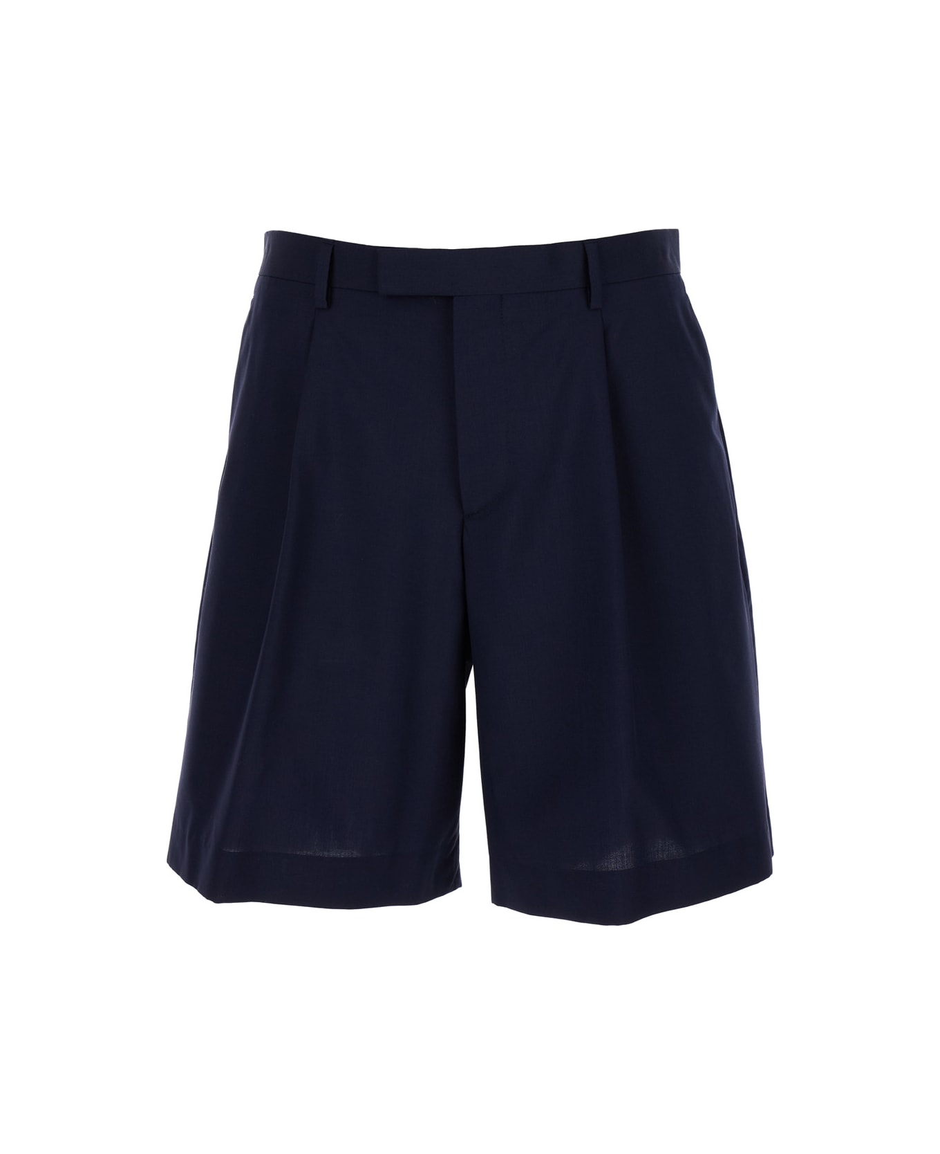 Lardini Blue Sartorial Bermuda Shorts With Pleated Details In Wool & Cotton Blend Man - Blu
