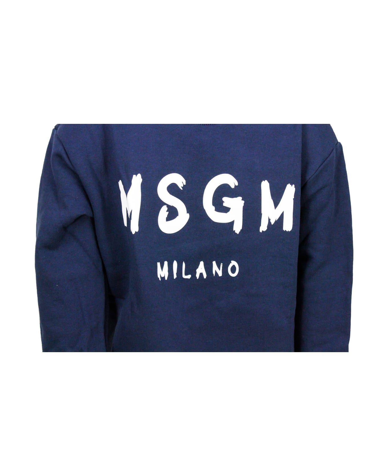 MSGM Long-sleeved Crewneck Sweatshirt With Logo Lettering - Blu