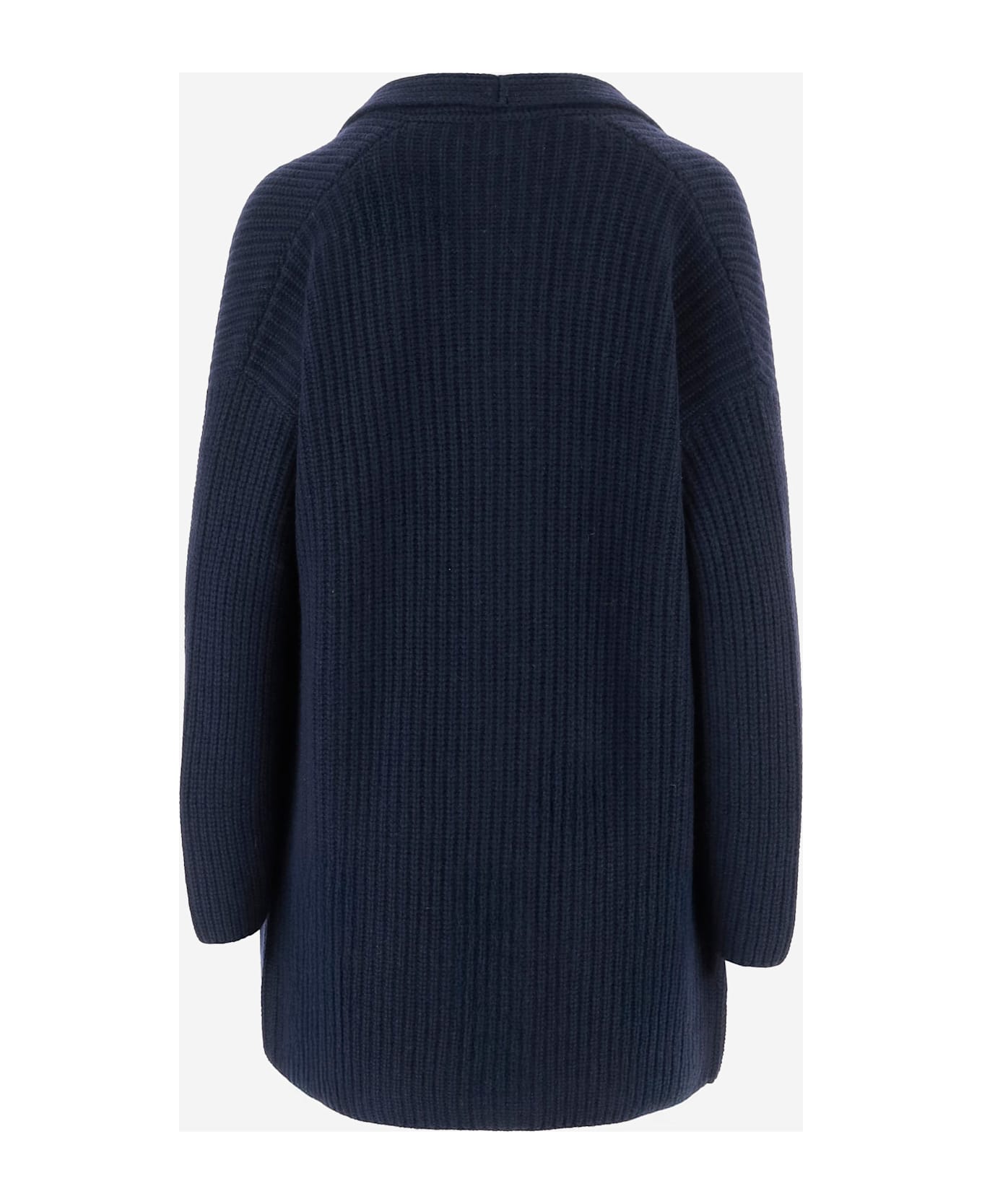 Bruno Manetti Cashmere Cardigan With Ribbed Knit - Blue