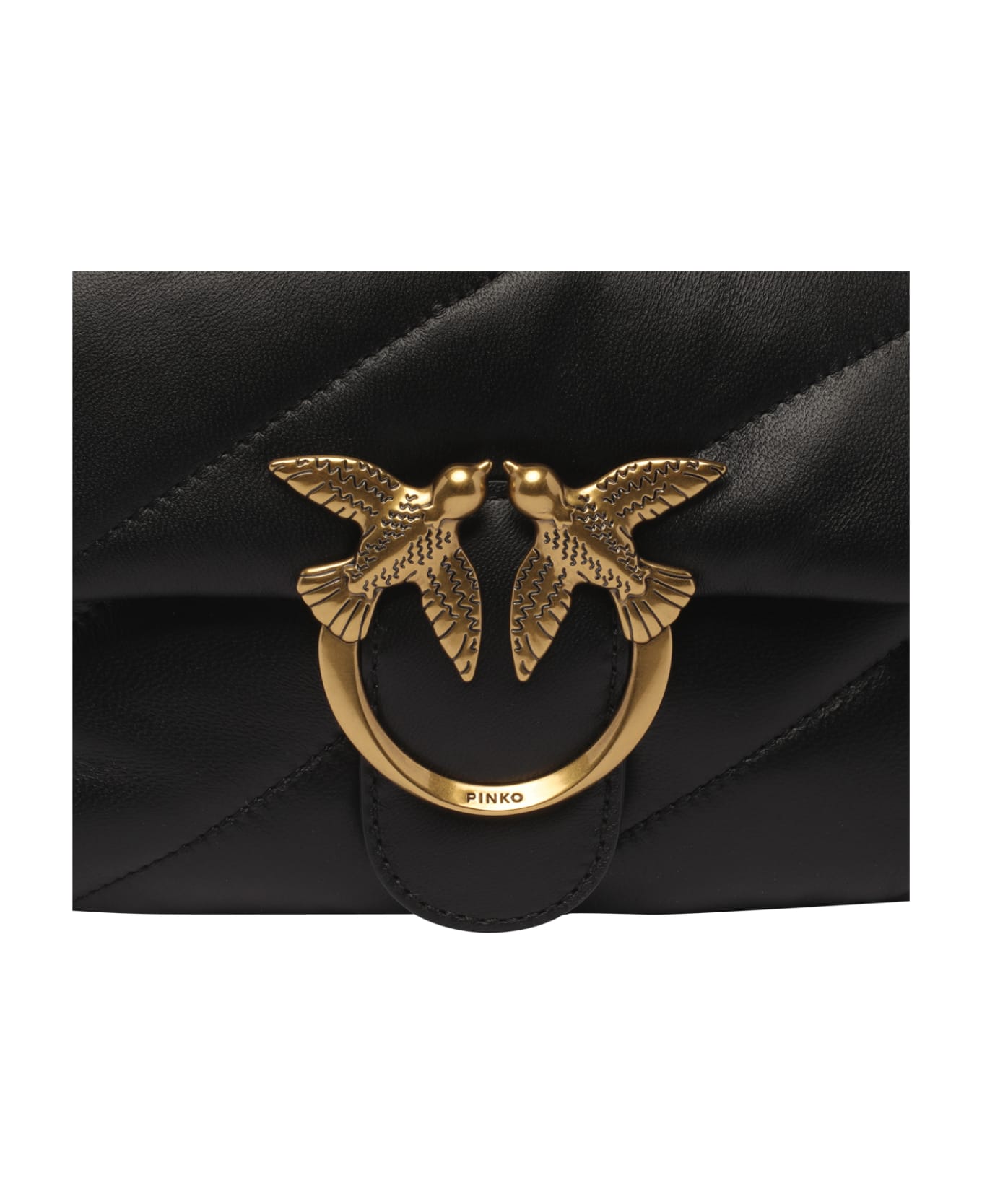 Pinko Love Puffer Mini Shoulder Bag - Q Nero Antique Gold