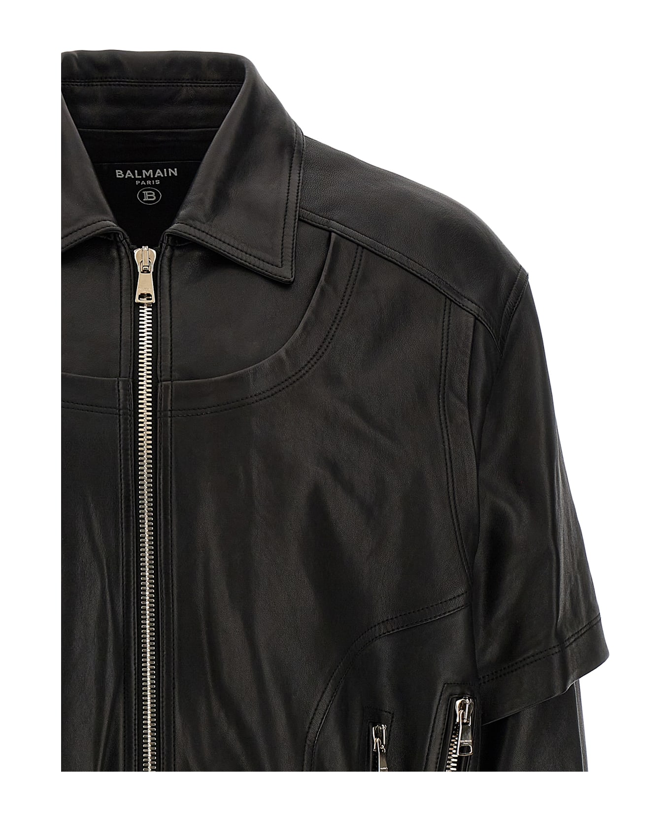 Balmain Layered Leather Jacket - Black