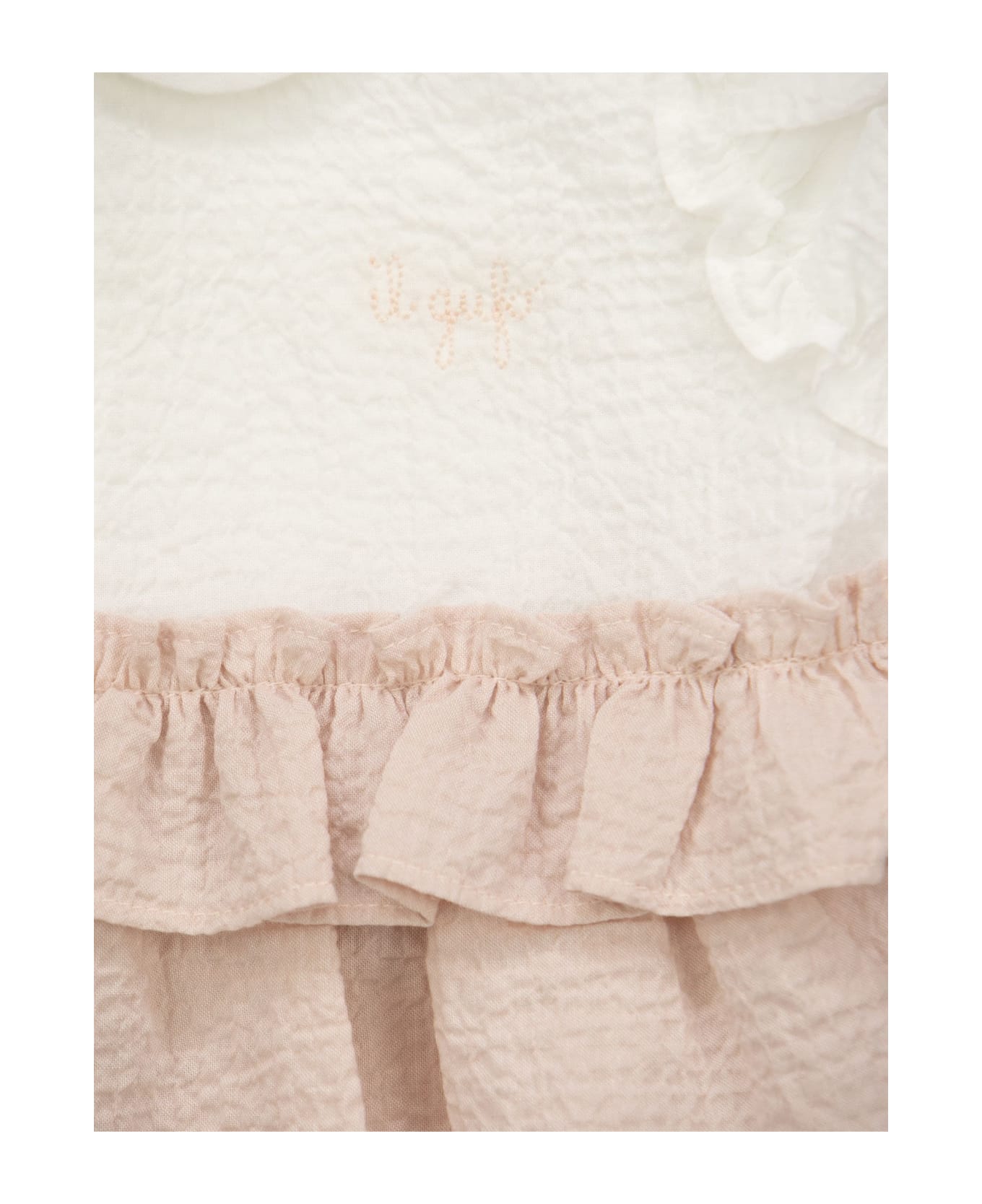 Il Gufo Cotton Romper With Ruffles - White/pink ボディスーツ＆セットアップ