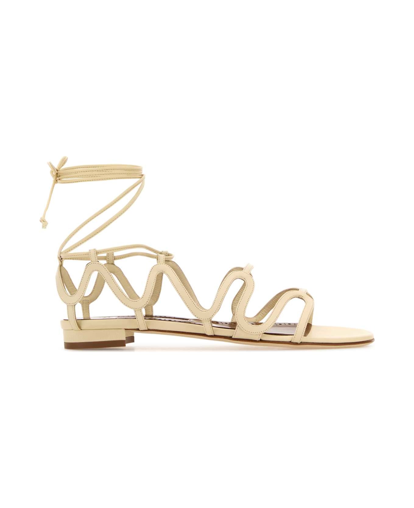 Manolo Blahnik Cream Leather Fawda Sandals - LCRM