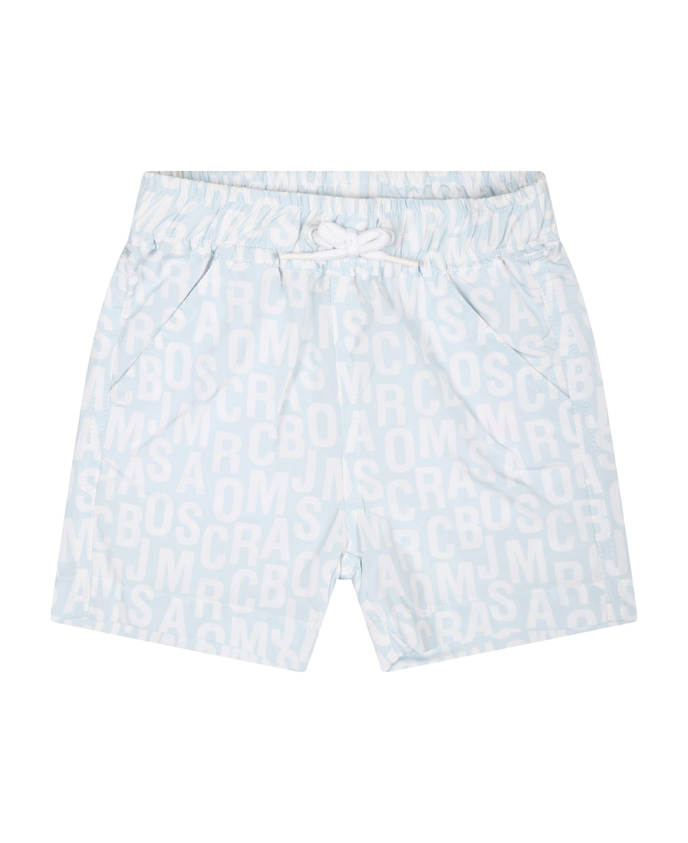 Marc Jacobs Light Blue Boxer Shorts For Boy With All-over Logo - Light Blue 水着