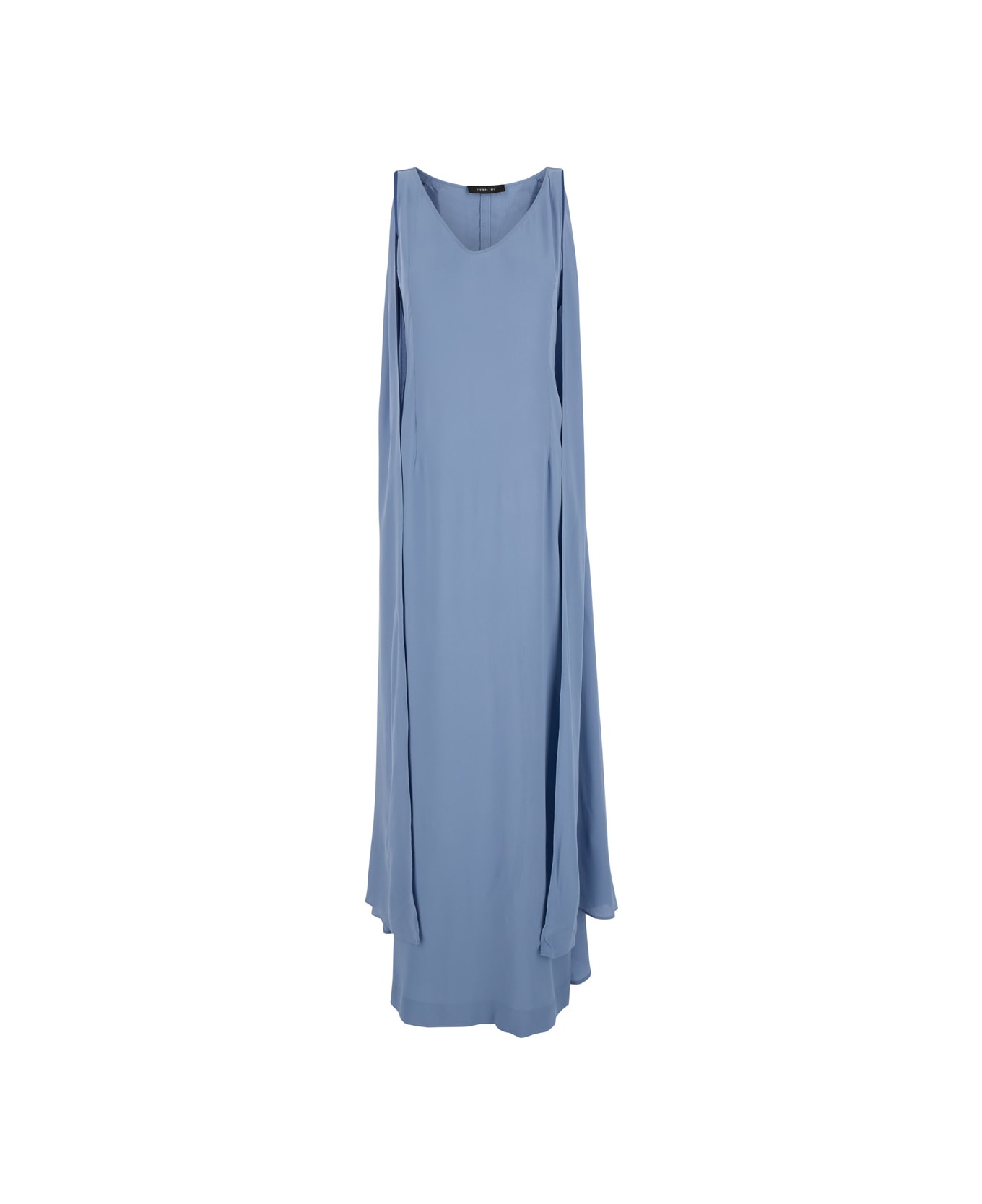 Federica Tosi Light Blue Maxi Dress With Cape In Silk Blend Woman - Blu