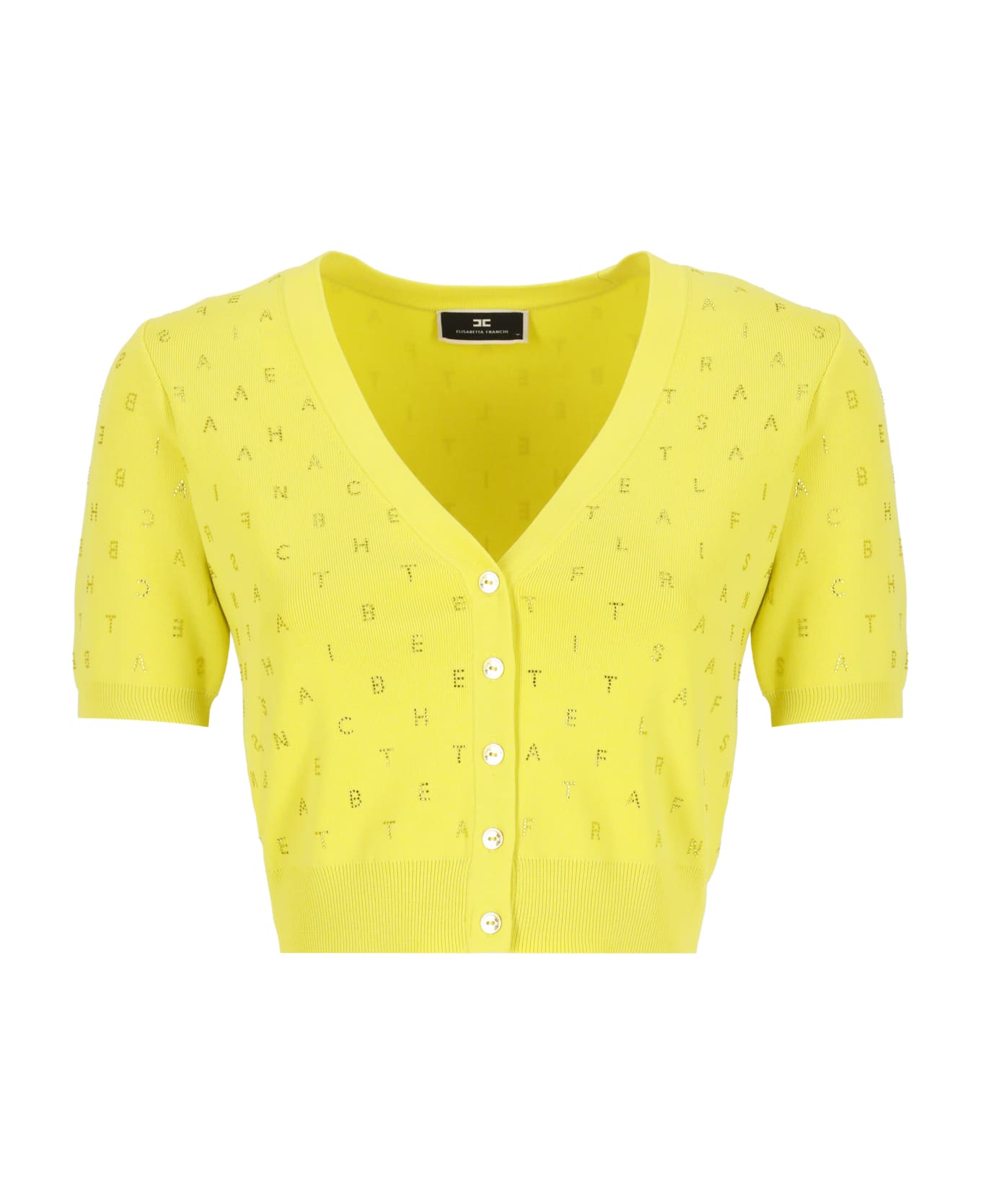 Elisabetta Franchi Cardigan With Strass Lettering - Yellow