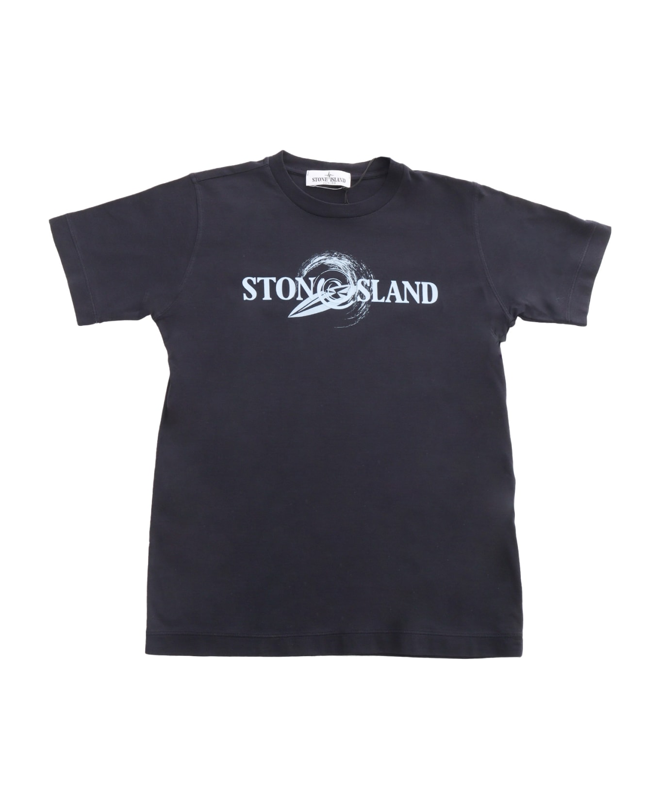 Stone Island Junior Black T-shirt With Prints - BLUE