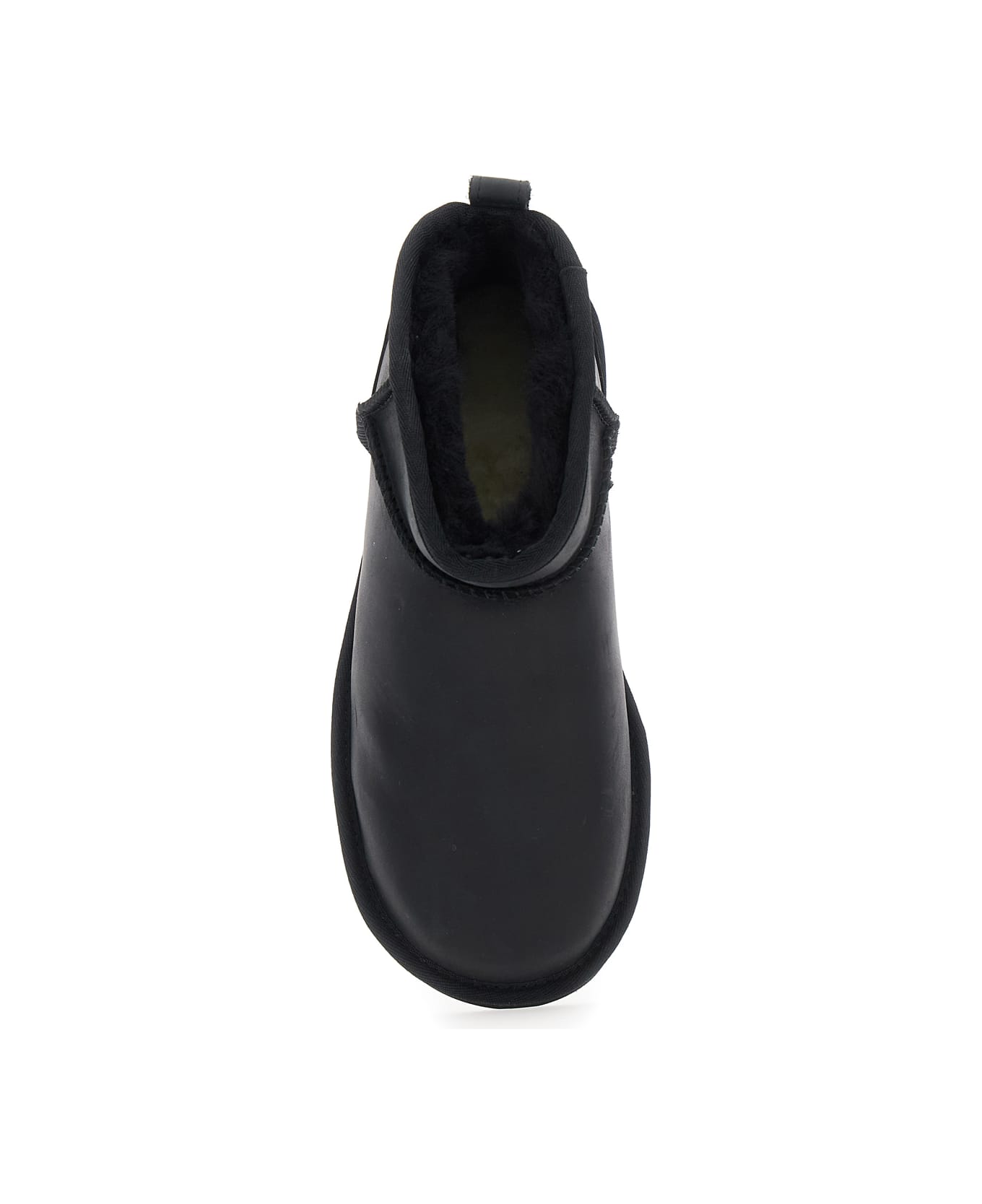 UGG 'classic Ultra Mini' Black Ankle Boots With Shearling Lining In Leather Woman - Black
