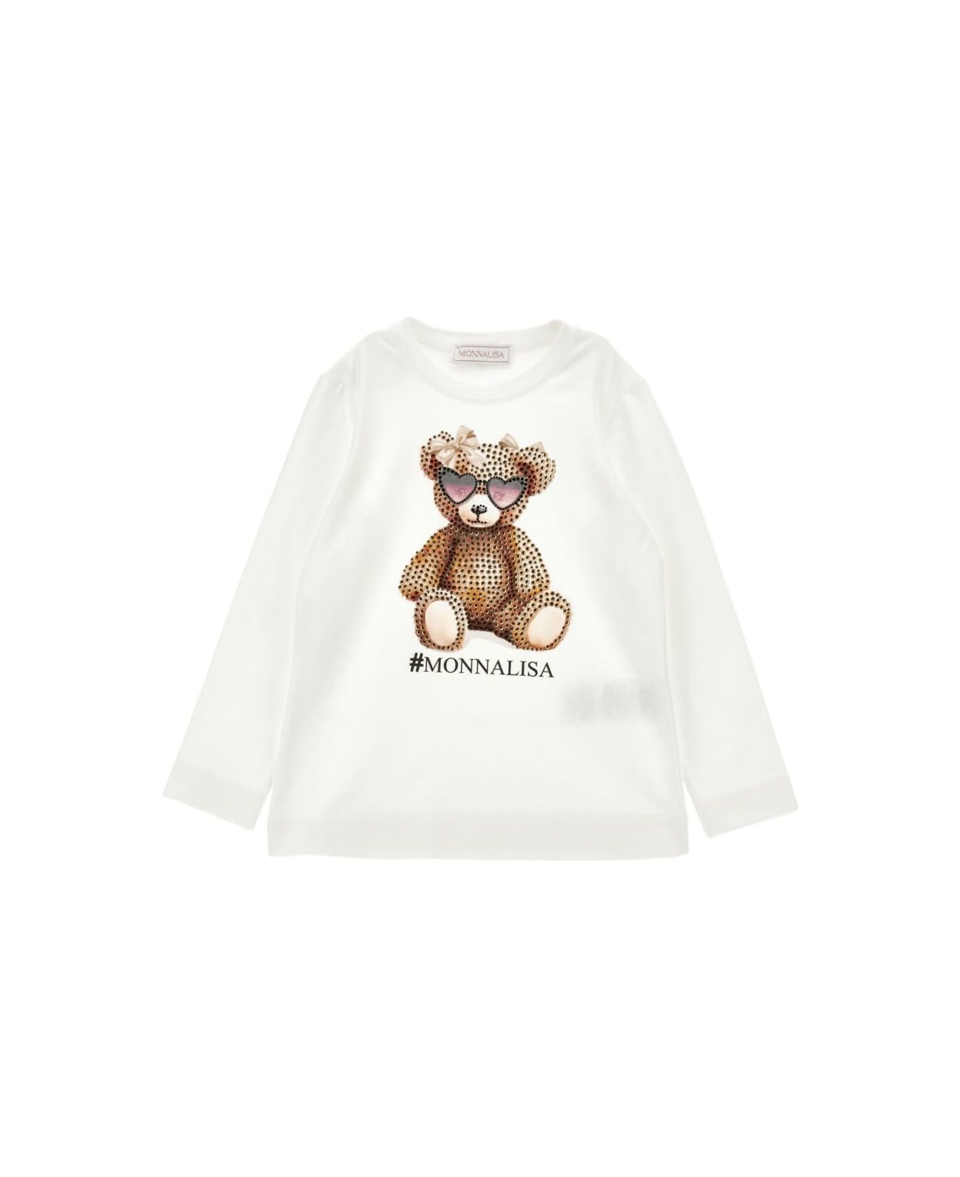 Monnalisa T-shirt Teddy Jersey Cot Jersey Cotone Stretch - White