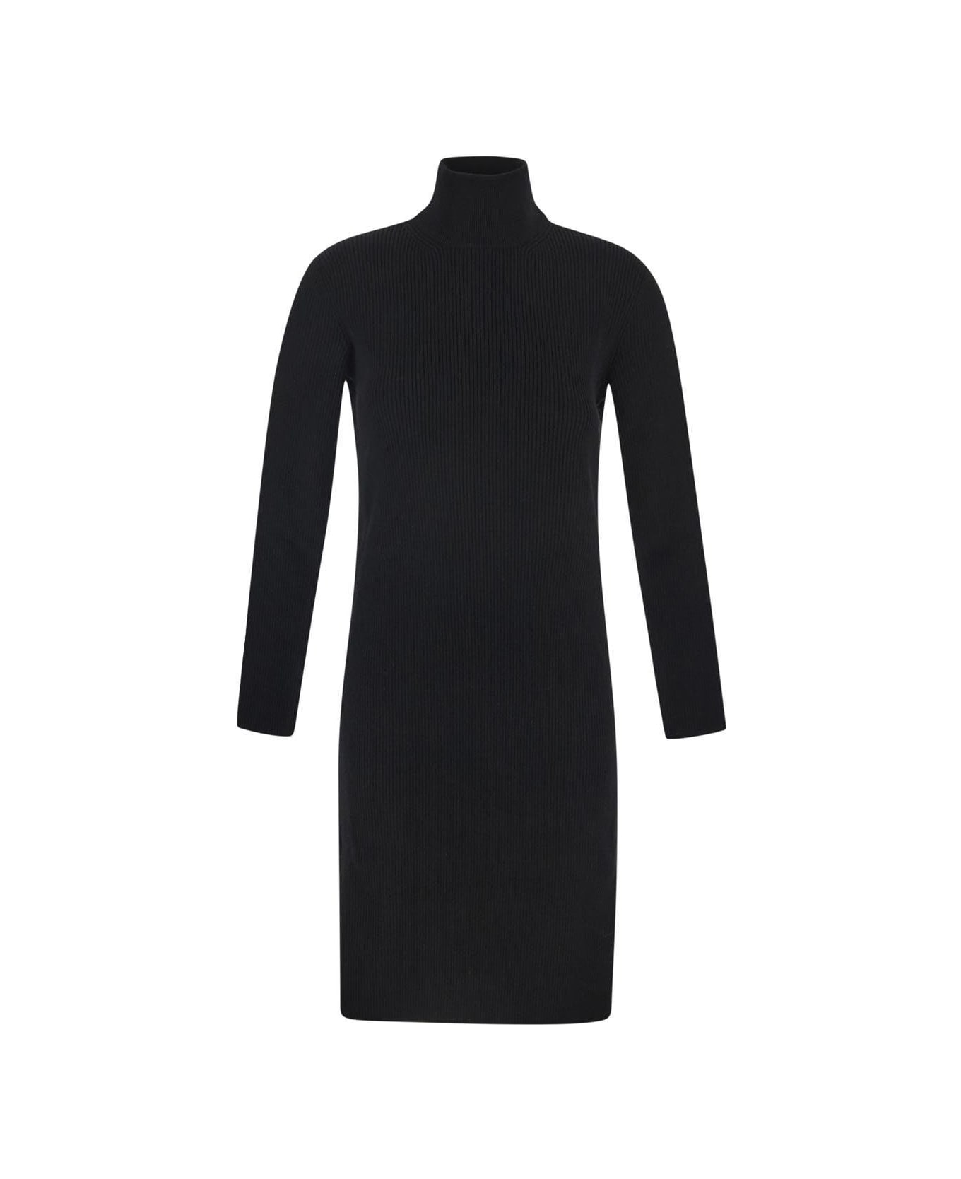 Bottega Veneta Stretch Wool Ribbed Dress - BLACK