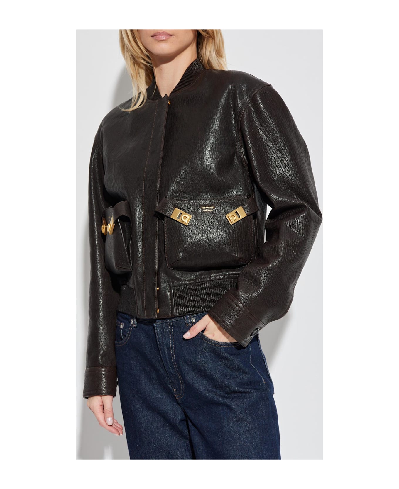 Ferragamo Leather Jacket - BROWN