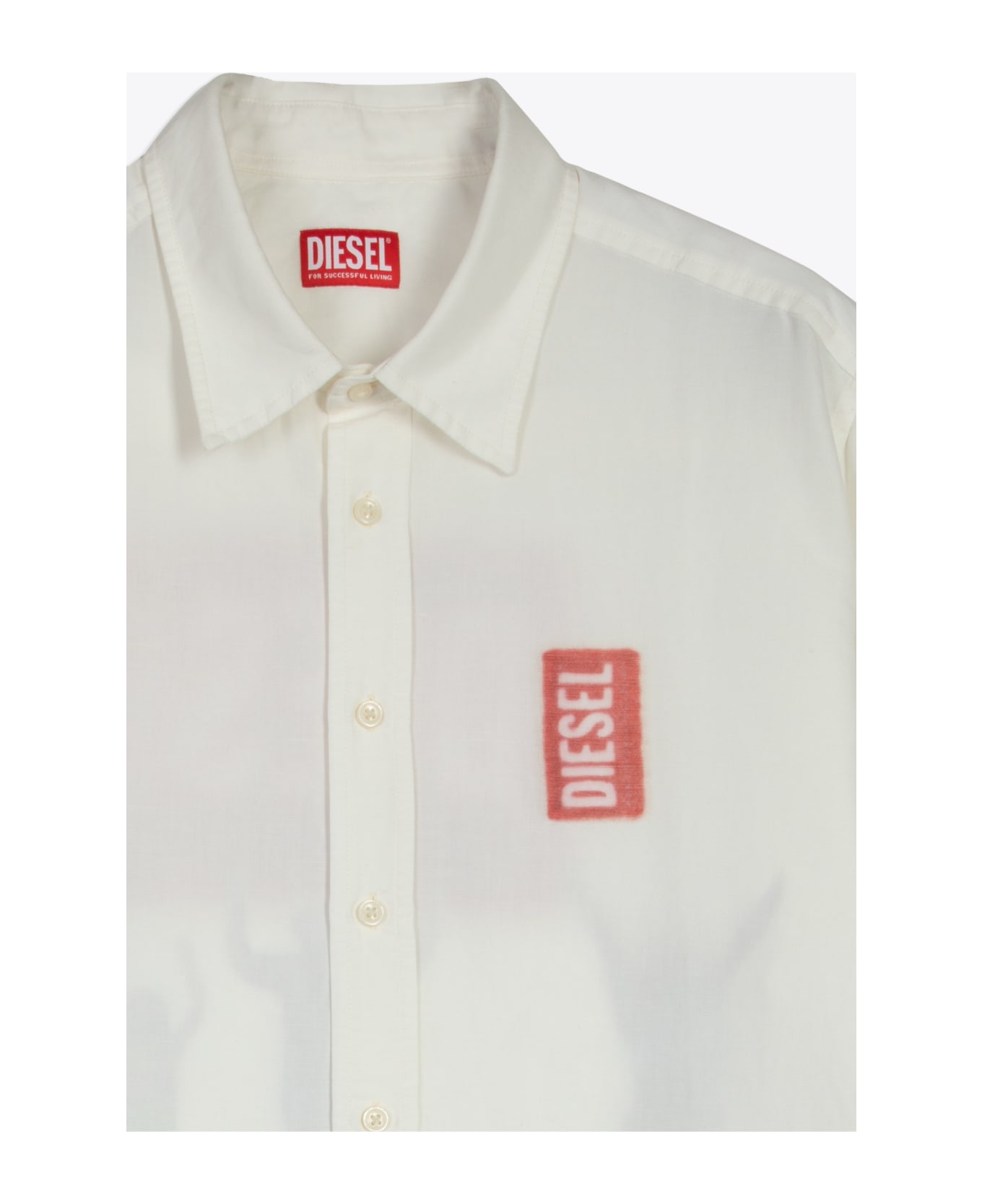 Diesel S-elias-a White linen blend shirt with short sleeves and digital print - S Elias A - Bianco