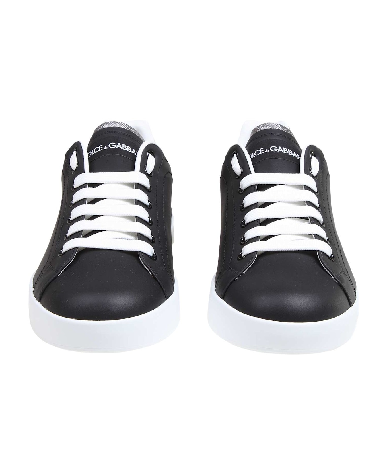 Dolce & Gabbana Portofino Sneakers In Black Nappa Calfskin - Black / Silver