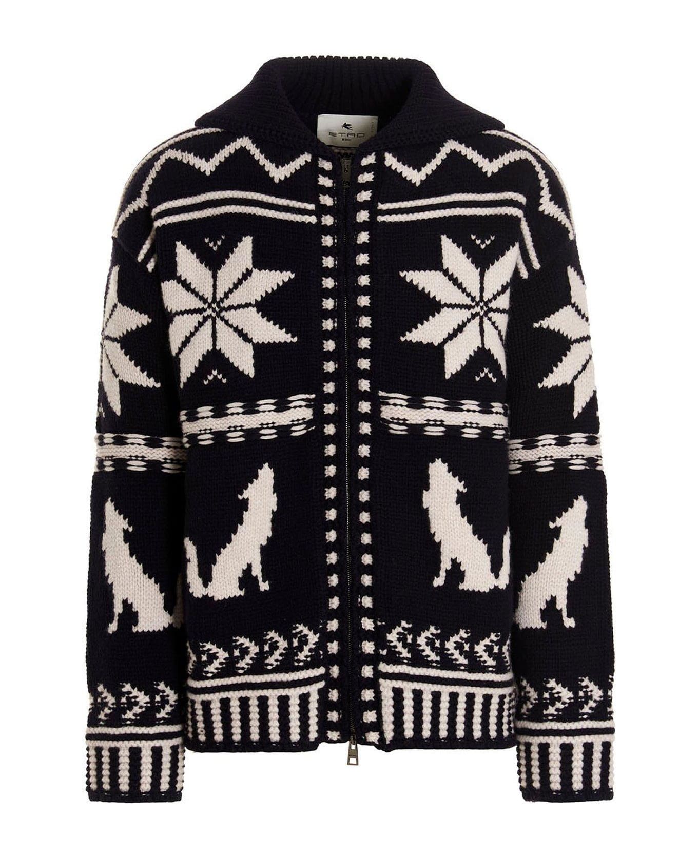 Etro Graphic Knitted Zip-up Jacket - NAVY カーディガン