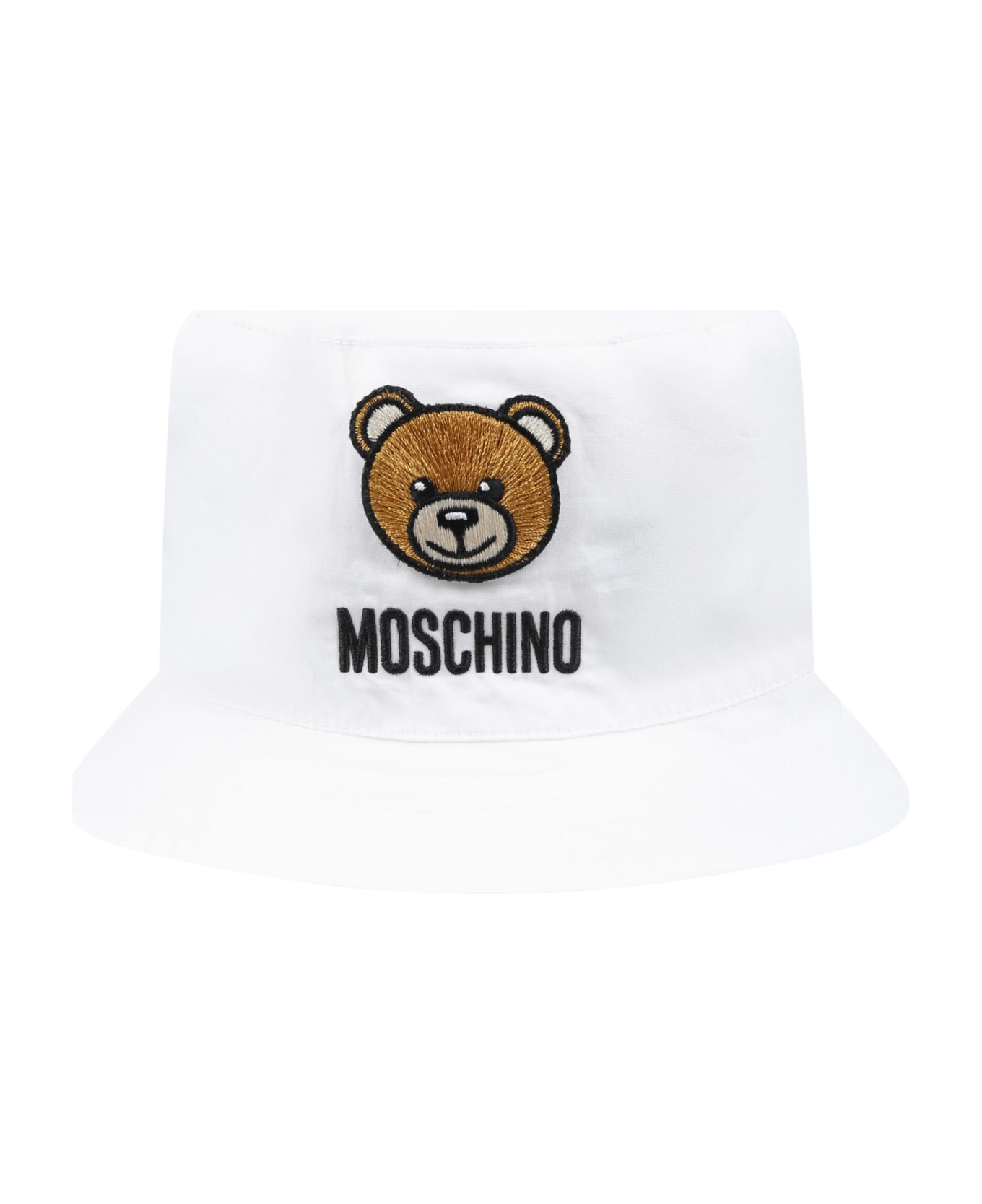 Moschino White Cloche For Baby Kids With Teddy Bear - White