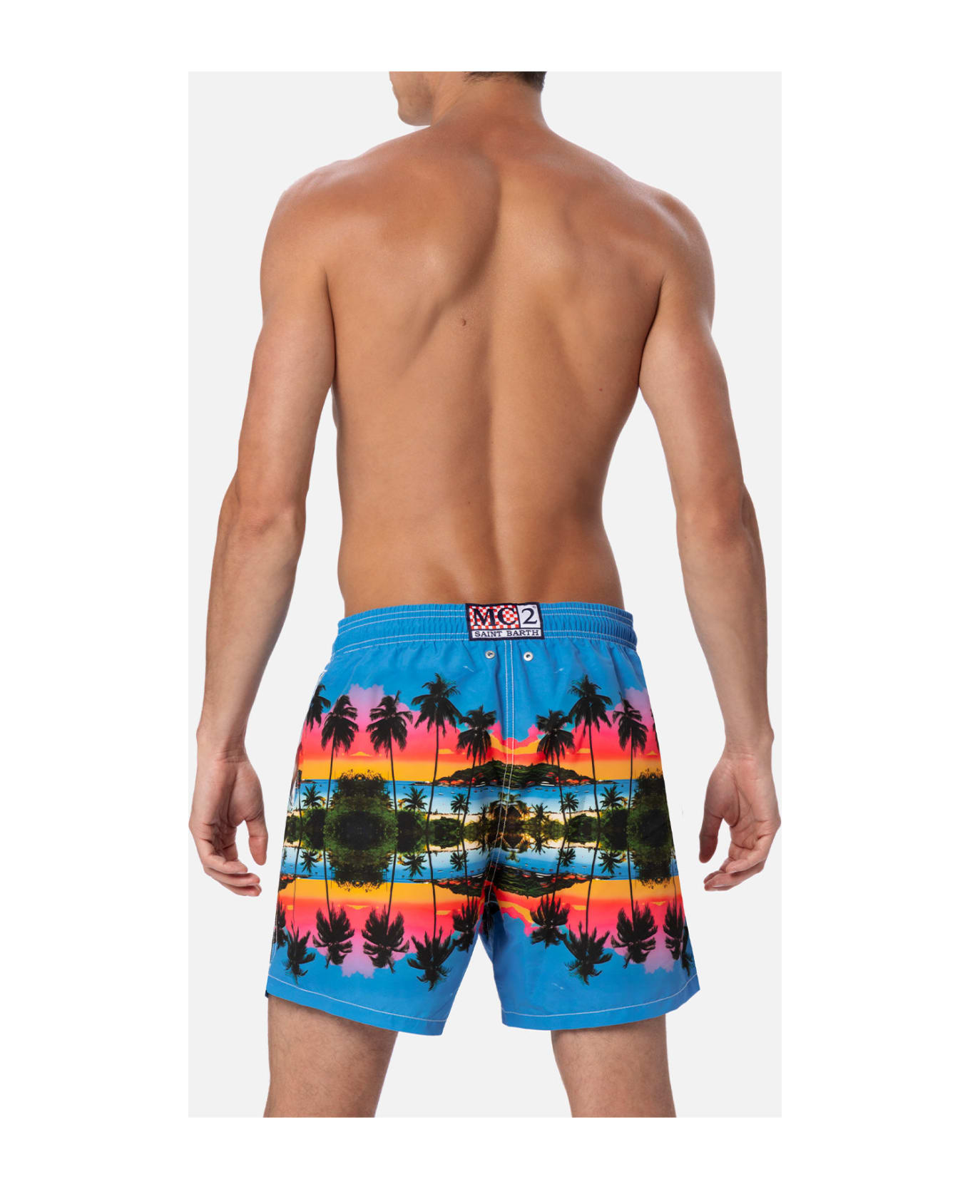 MC2 Saint Barth Man Mid-length Gustavia Swim-shorts With Palms Landscape Placed Print | Ai Co-created Design By Rickdick - Powered By Red-eye - GREEN