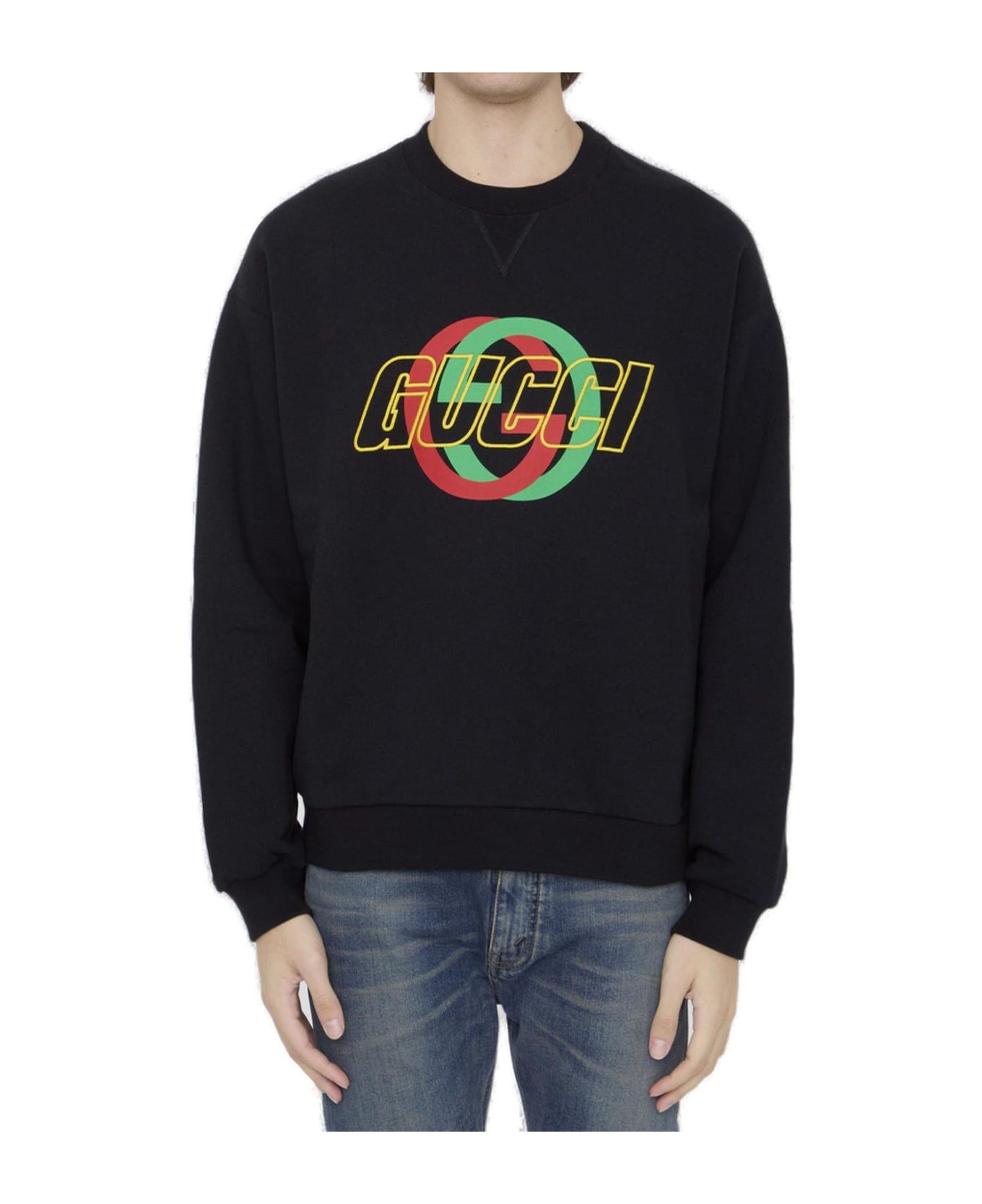 Gucci Logo Printed Crewneck Sweatshirt - Black Mix フリース