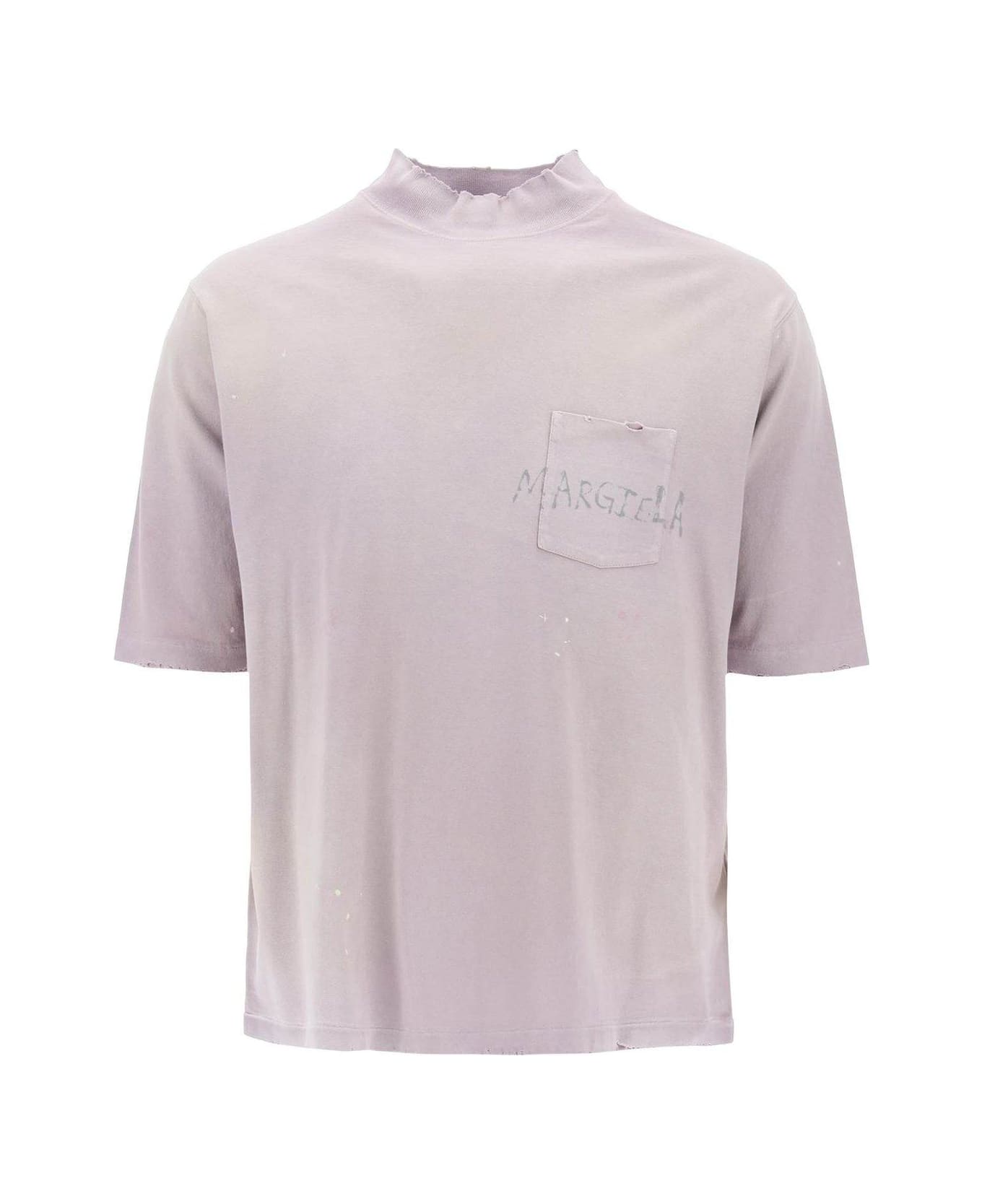 Maison Margiela Logo Printed High-neck T-shirt - PURPLE/WHITE Tシャツ