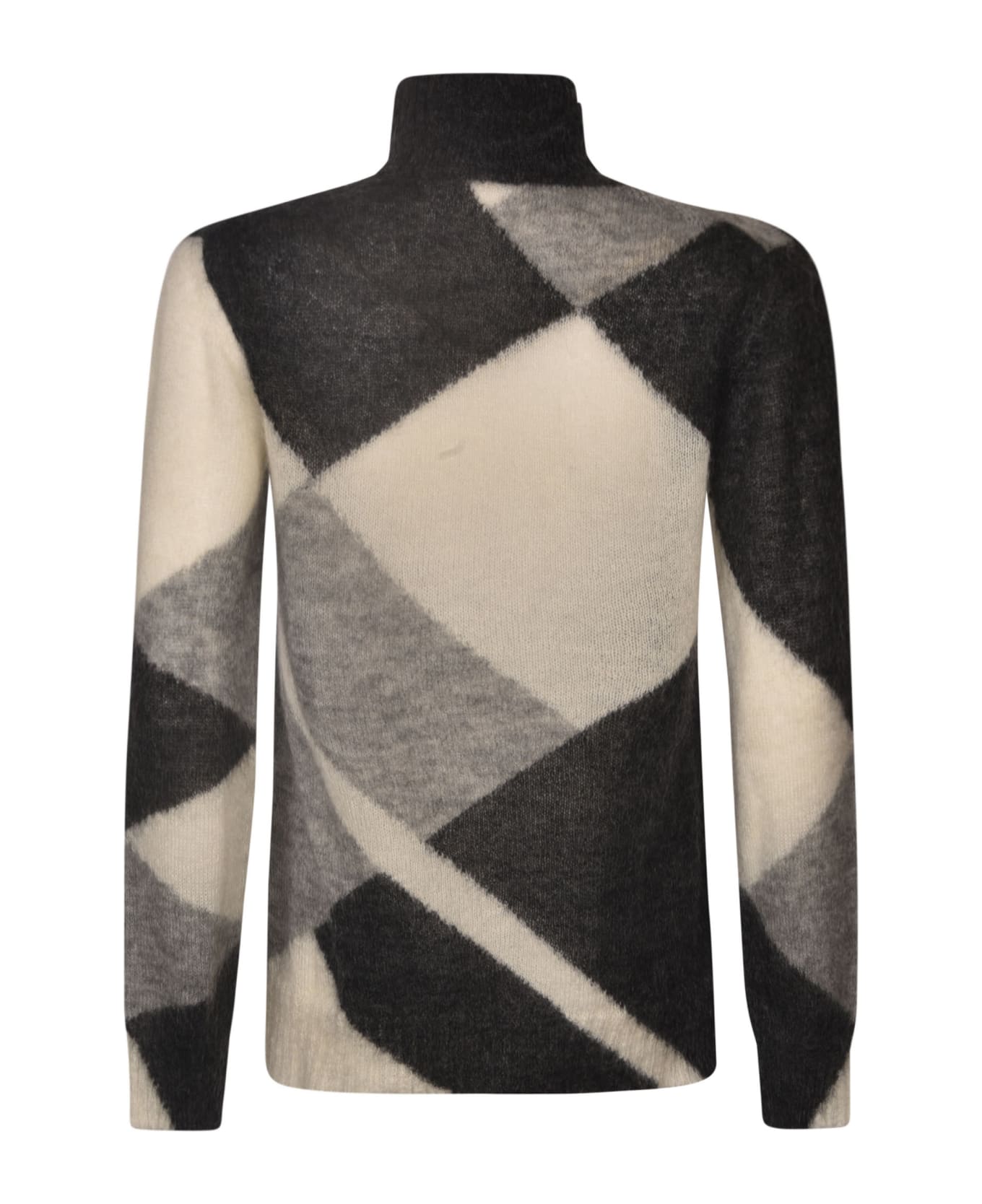 Parosh Round Neck Fur Applique Colourblock Sweater - Fantasia Grigio Scuro