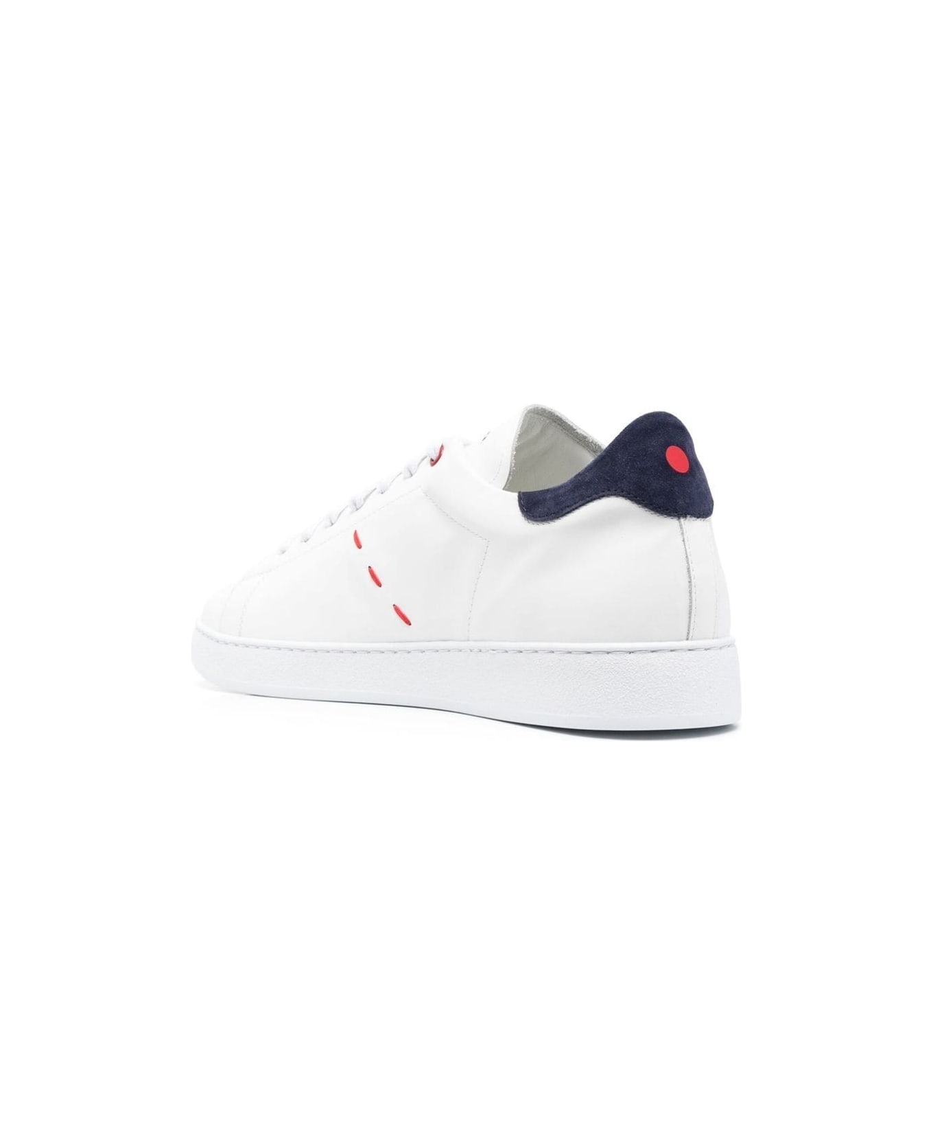 Kiton White And Blue Sneakers With Logo And Contrasting Stitching In Leather Man - White スニーカー