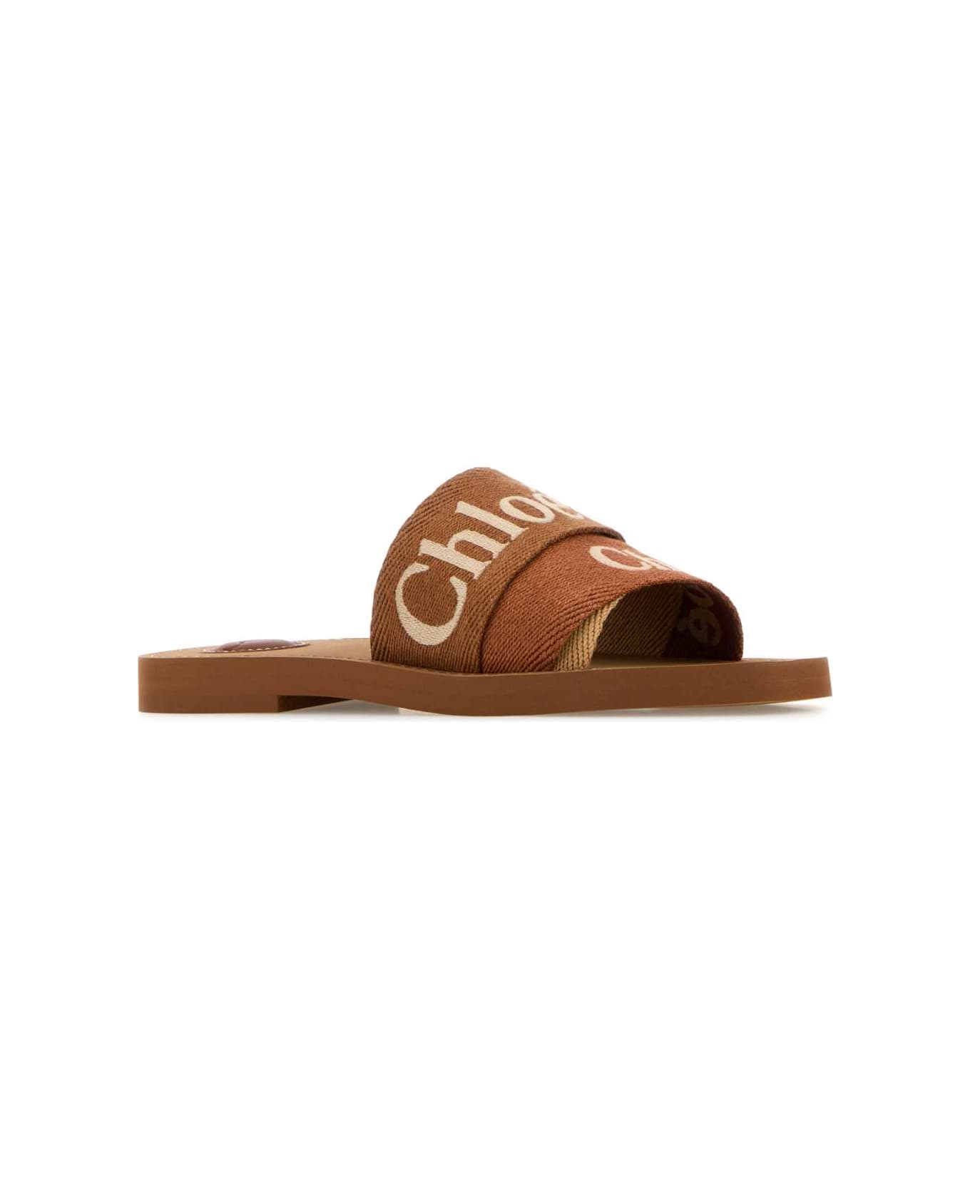 Chloé Caramel Linen Woody Slippers - CARAMEL