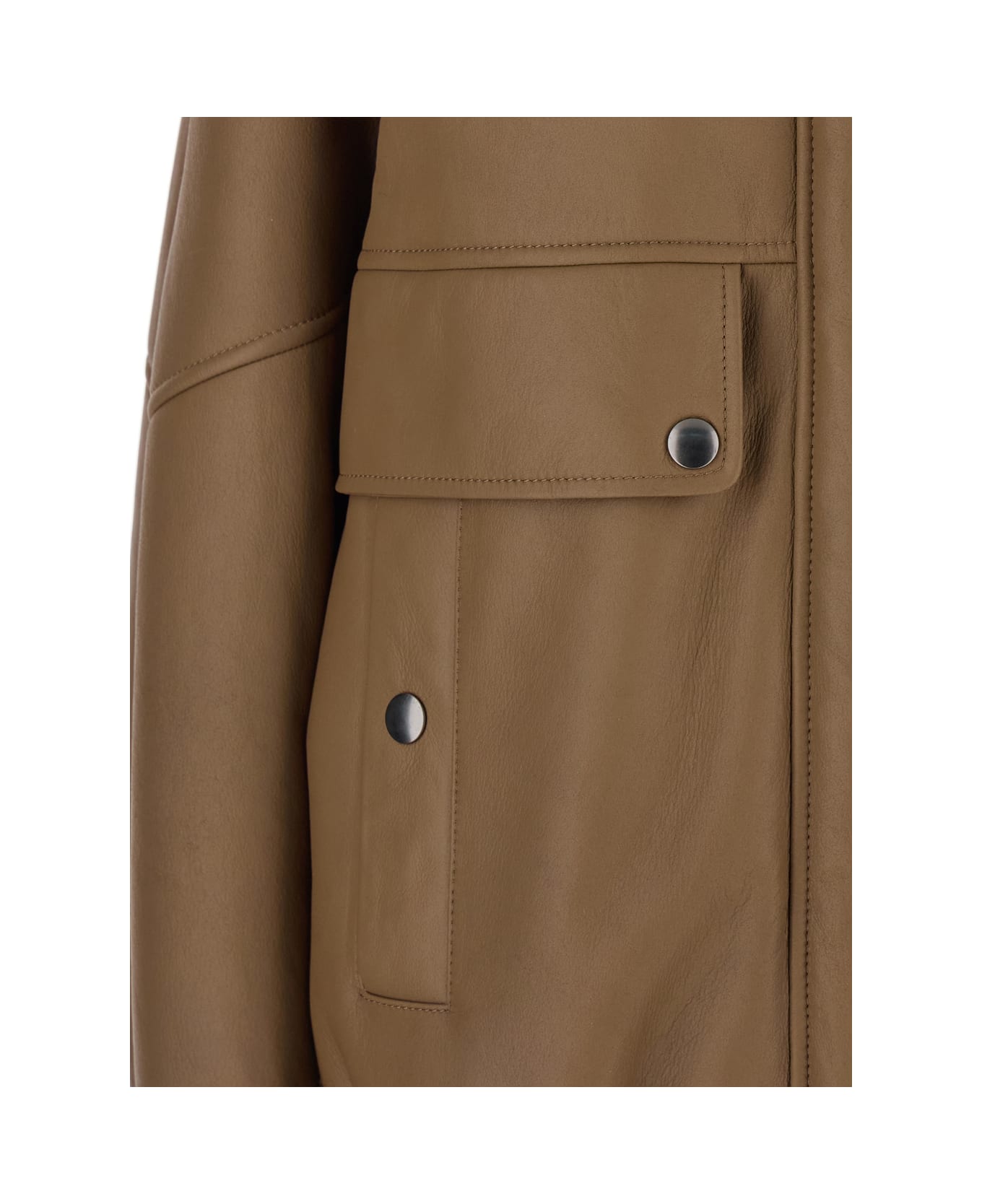 Blancha Brown Bomber Jacket With Fur Collar And Patch Pockets In Leather Woman - Brown