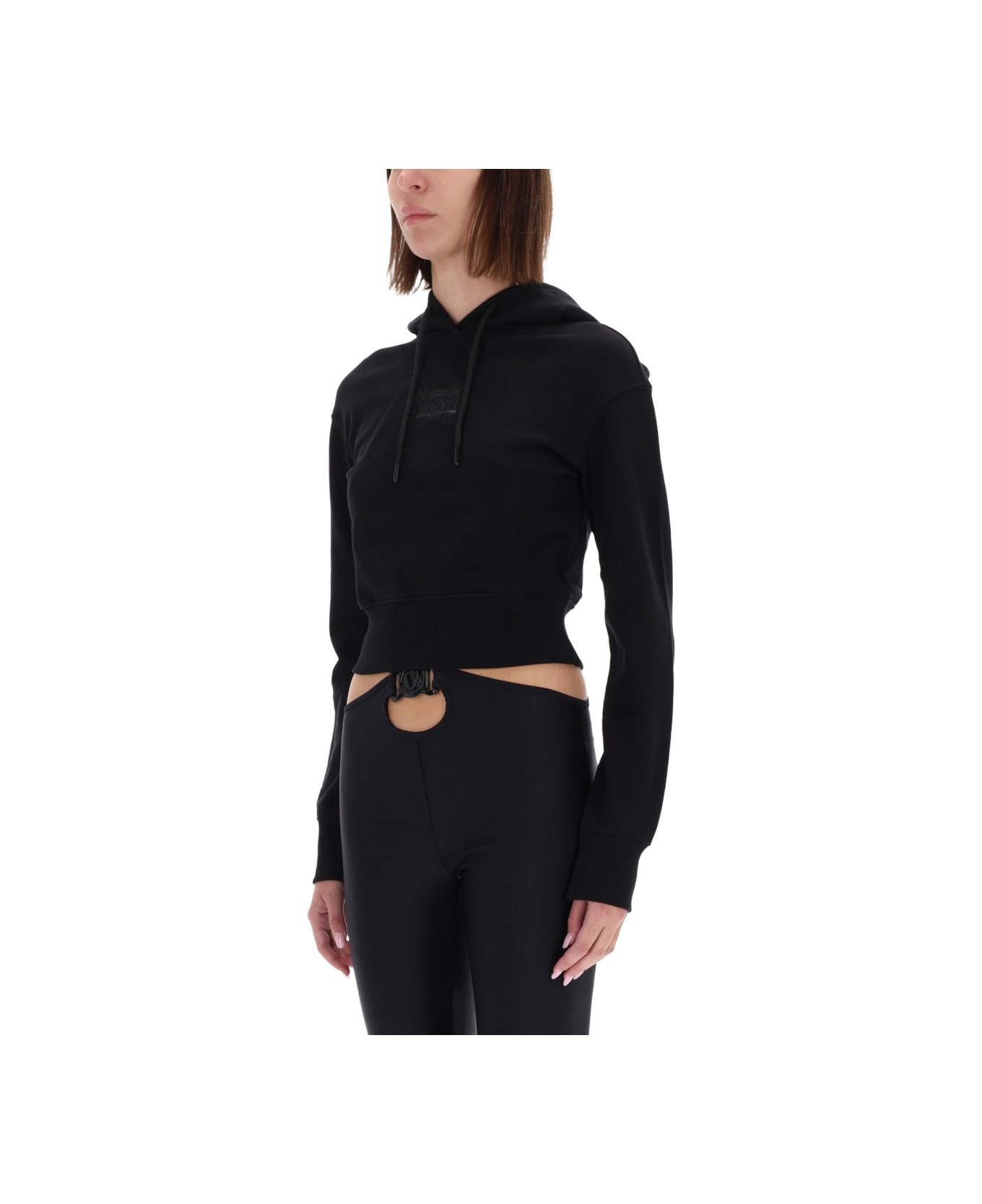 Versace Jeans Couture Cropped Sweatshirt With "baroque" Logo Patch - BLACK