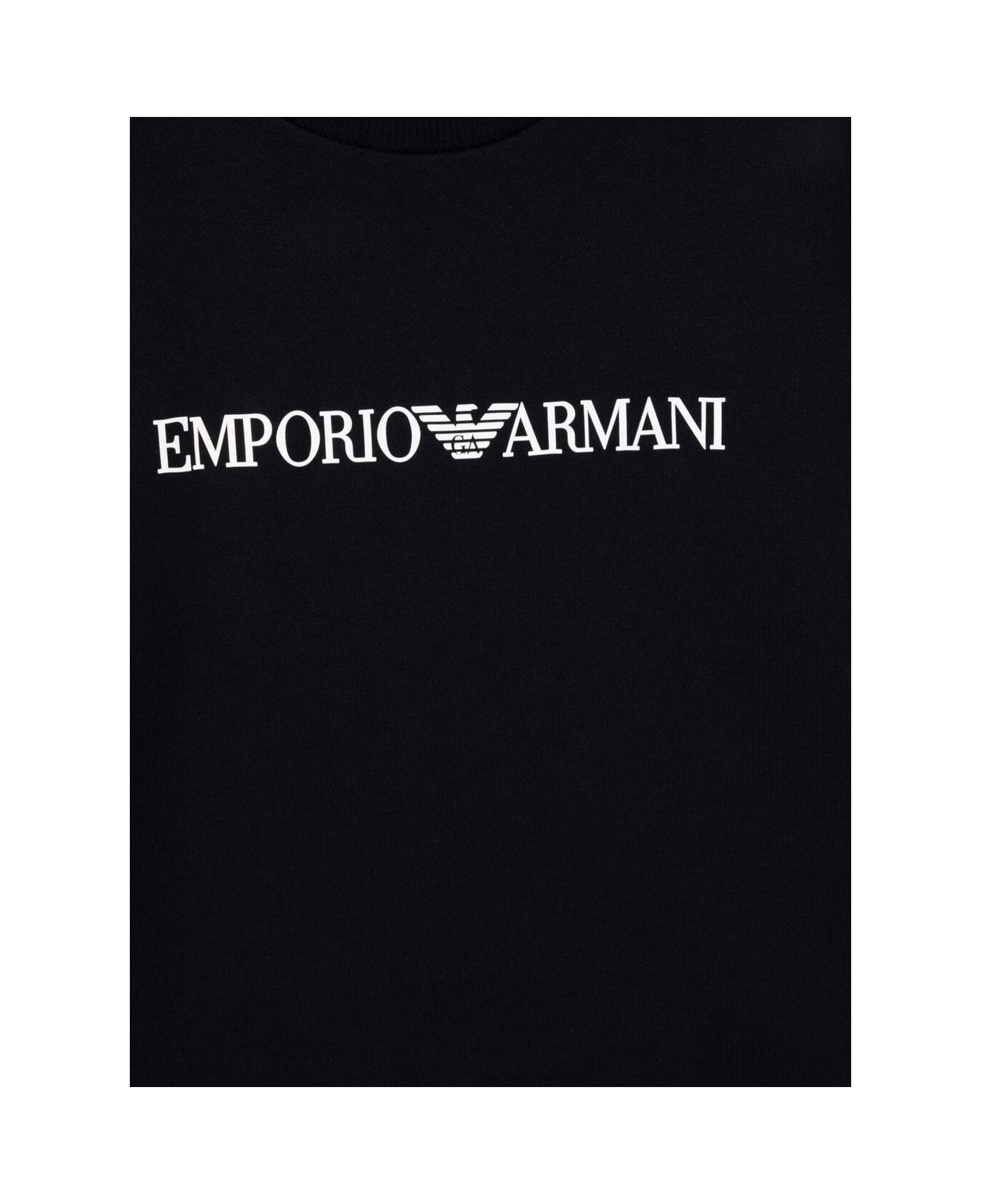 Emporio Armani Kids Boy's Blue Cotton Sweatshirt With Logo Print - Blu