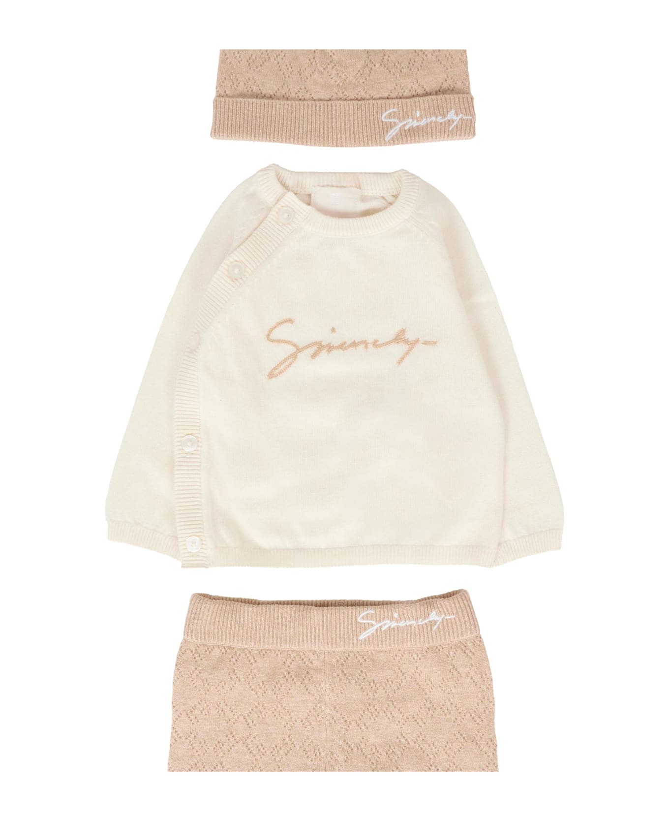 Givenchy Beige Newborn Set For Babykids With Logo - Beige