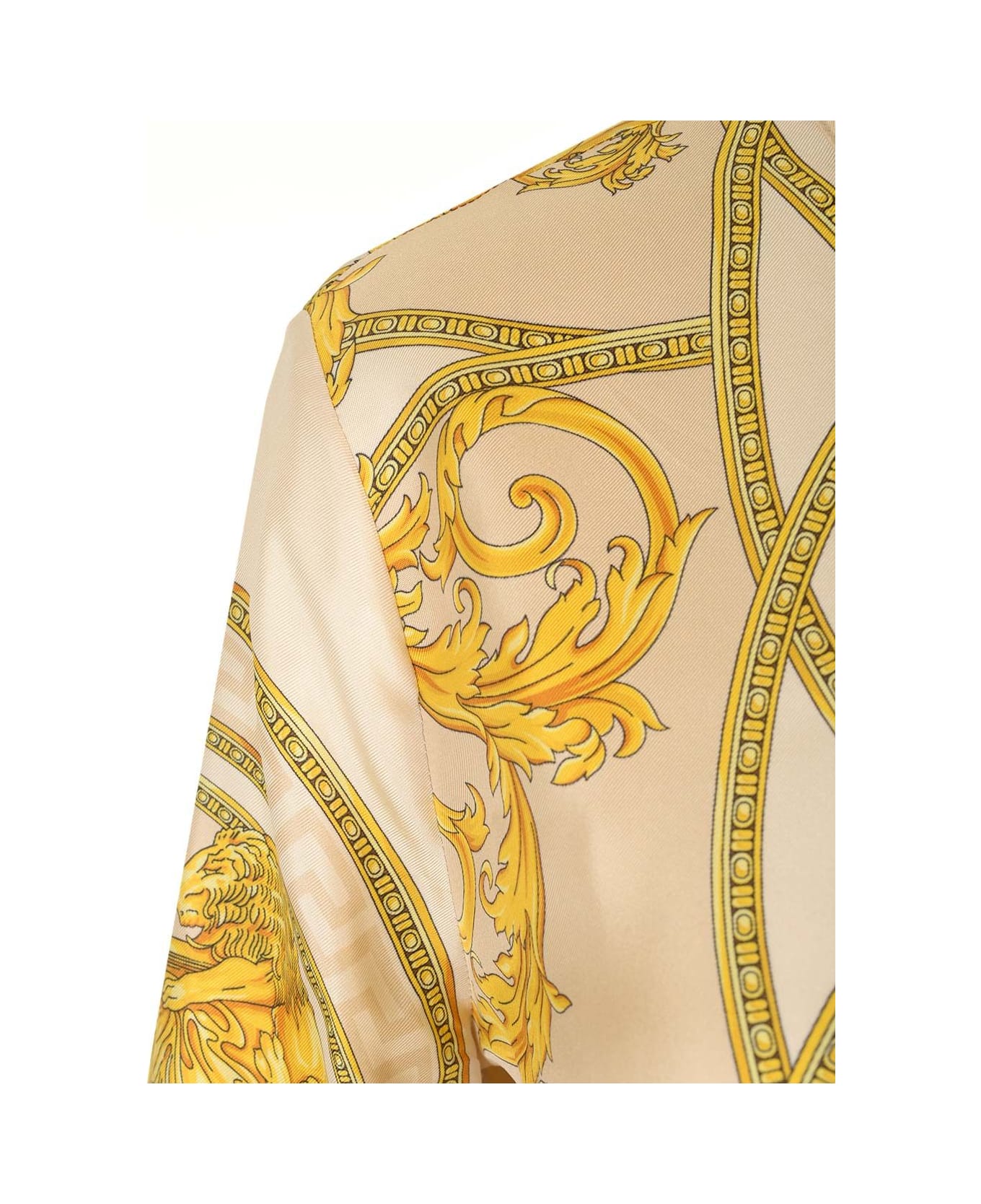 Versace "barocco" Silk Twill Shirt - Yellow