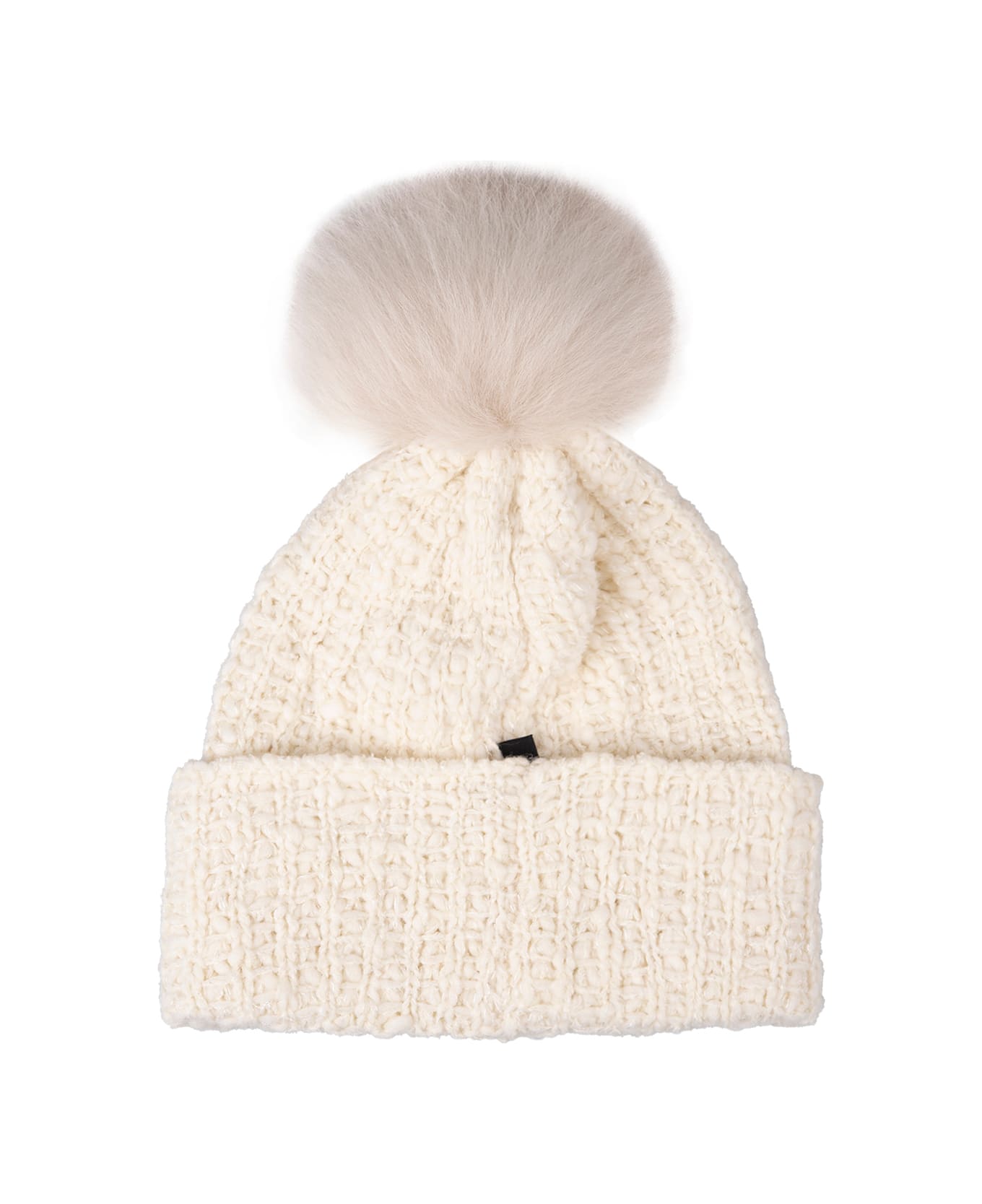 Moncler Grenoble White Knitted Beanie With Logo And Pompon - White