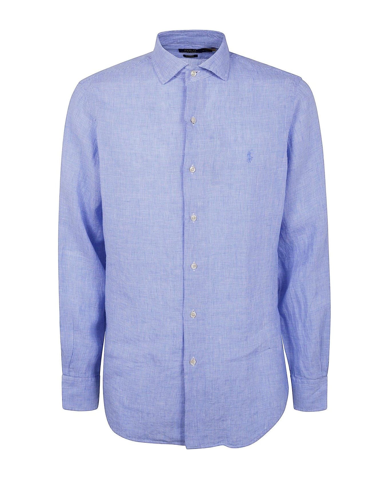 Ralph Lauren Polo Pony Embroidered Buttoned Shirt - 6555B CABANA BLUE WHITE