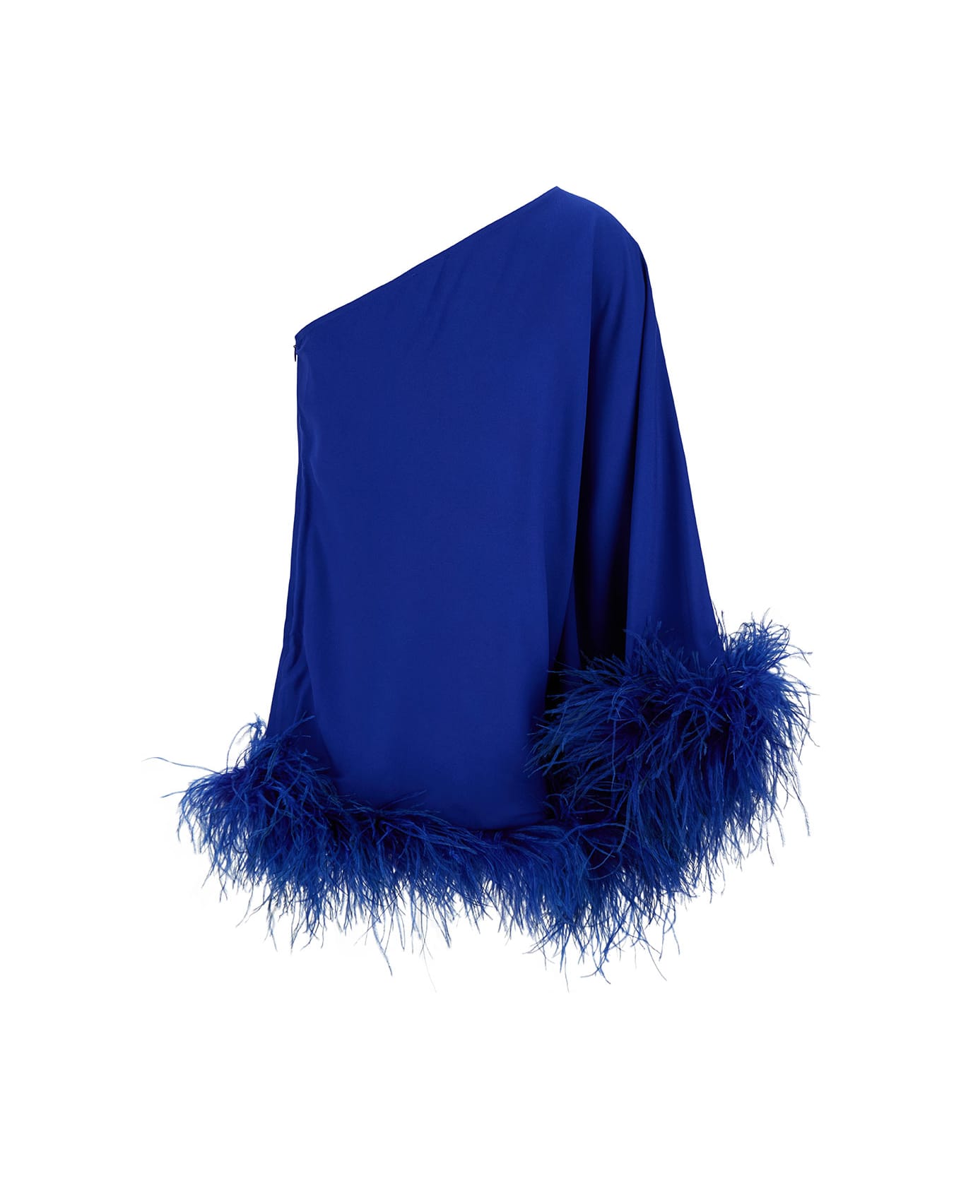 Taller Marmo 'ubud' Mini Blue One-shoulder Dress With Feather Trim In Acetate Blend Woman - Blu