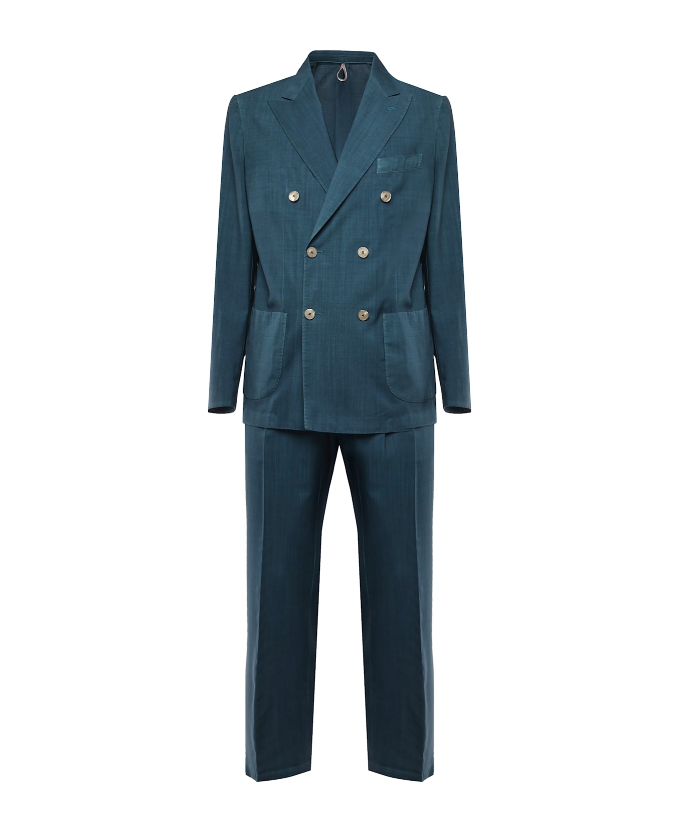Santaniello Double-breasted Pure Linen Suit - Avion Blue