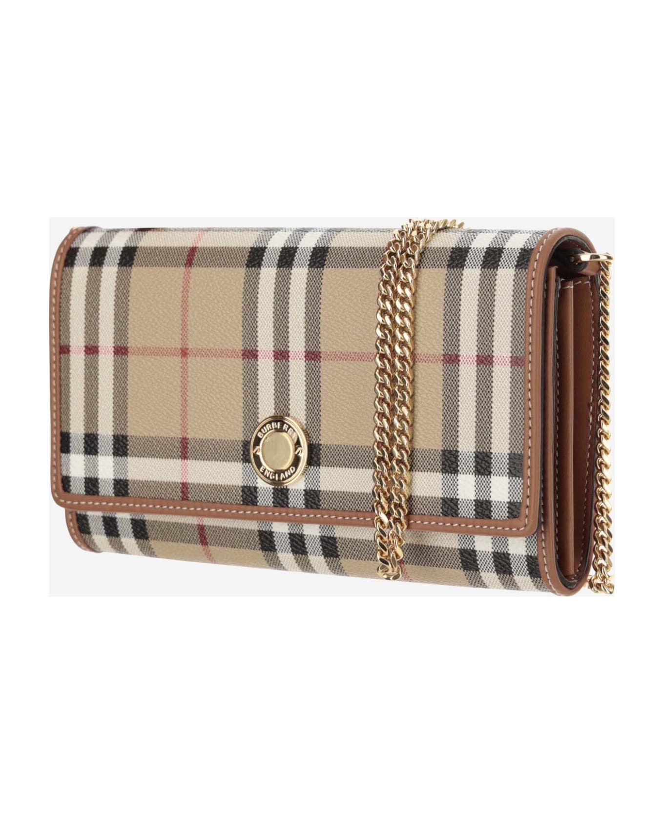 Burberry Check Wallet With Chain Strap - Red クラッチバッグ