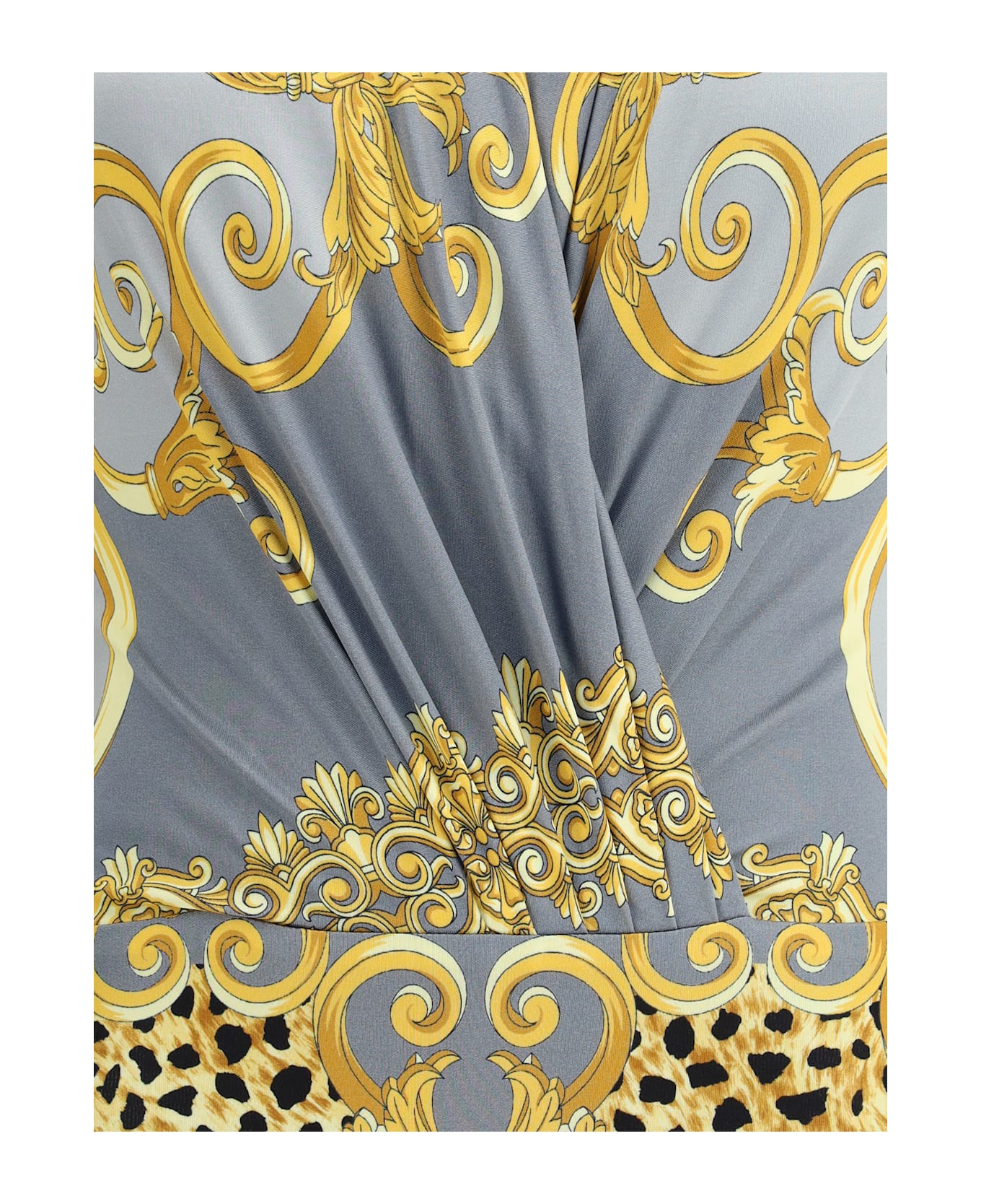 Versace Leopard Draped Bodysuit - Light Grey+Elephant Grey