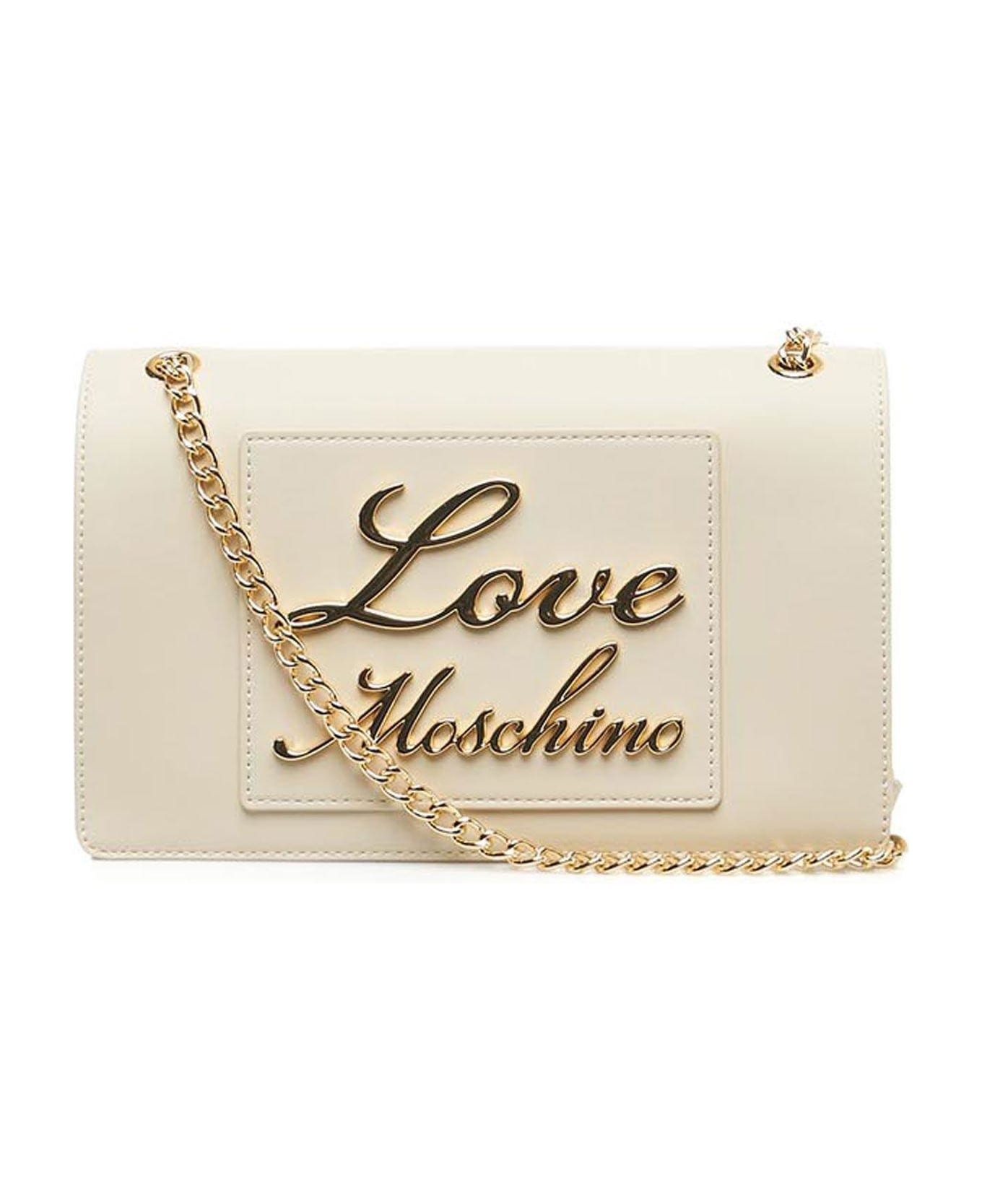 Love Moschino Logo Lettering Chain Linked Shoulder Bag - ivory