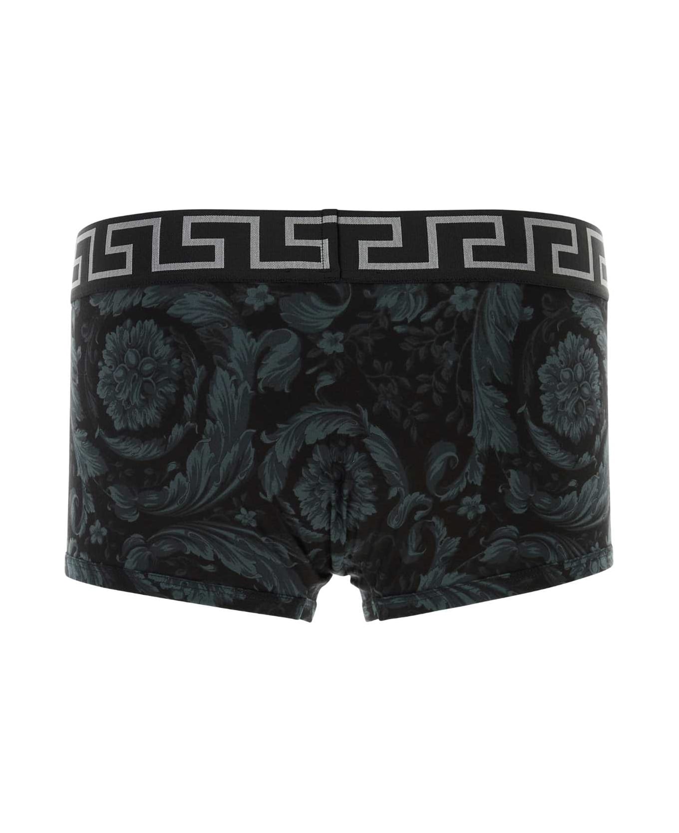Versace Printed Stretch Cotton Boxer - BLACKGREY