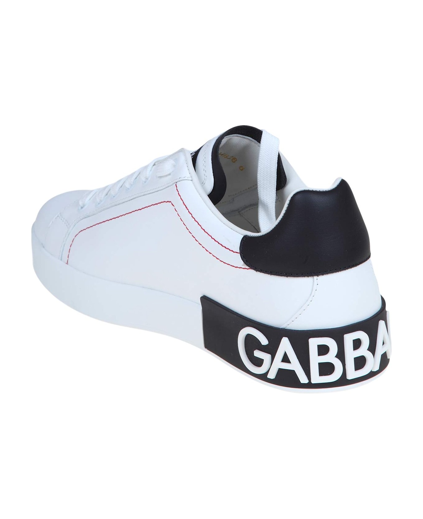 Dolce & Gabbana Portofino Sneakers In White Leather - white/black