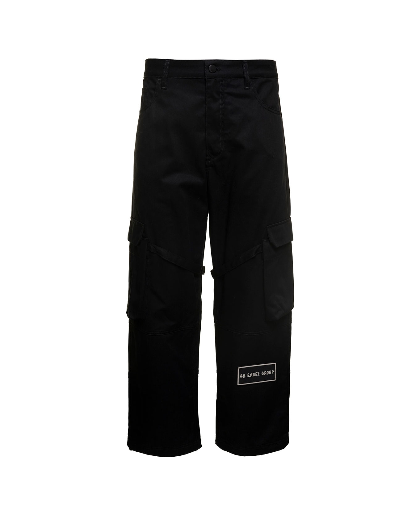 44 Label Group 'helm' Black Cargo Pants With Logo Patch In Cotton Man - Black ボトムス