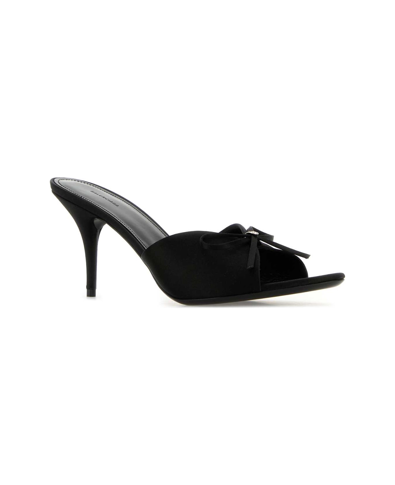 Balenciaga Black Satin Knife Bow Mules - BLACK / SILVER