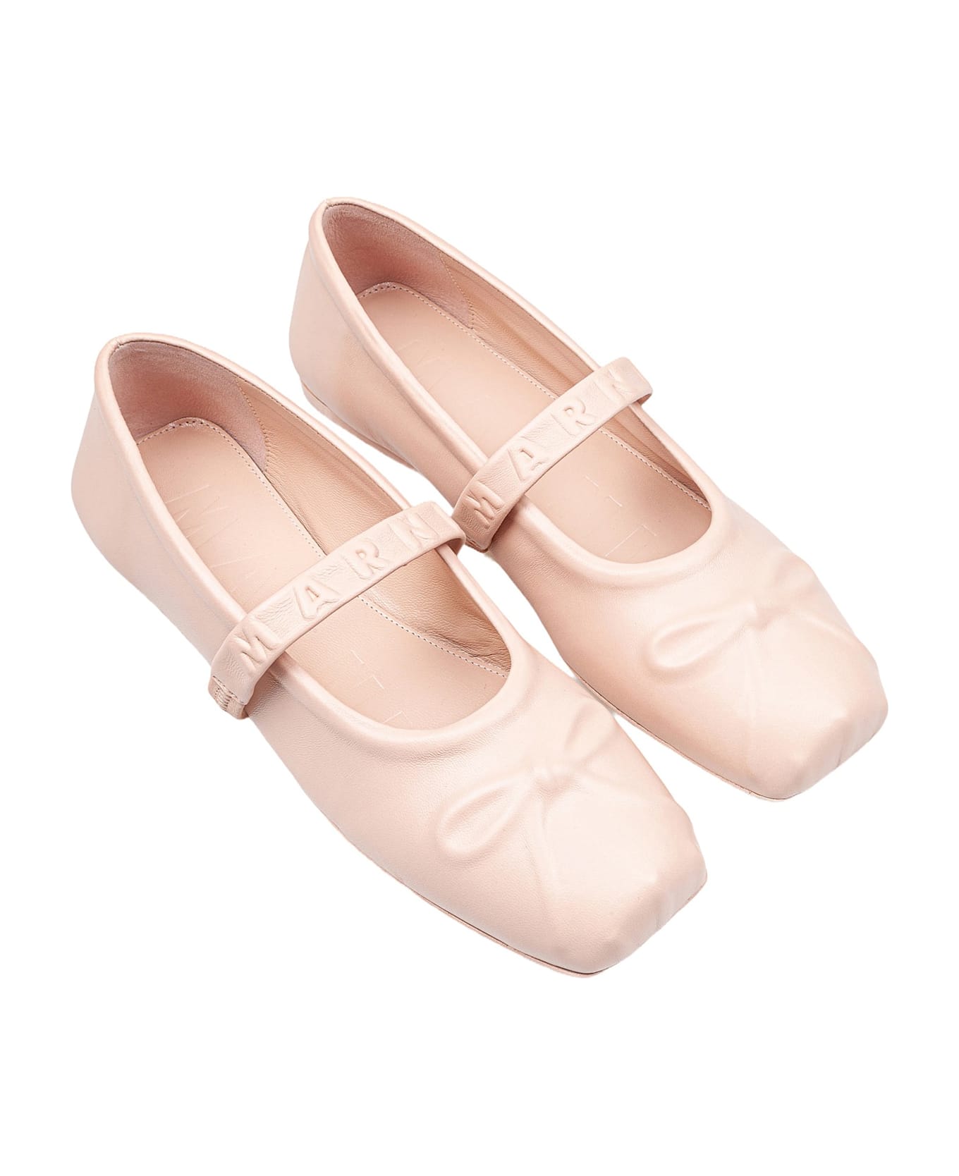 Marni Mary Jane Shoes In Leather With Embossed Bow - PINK