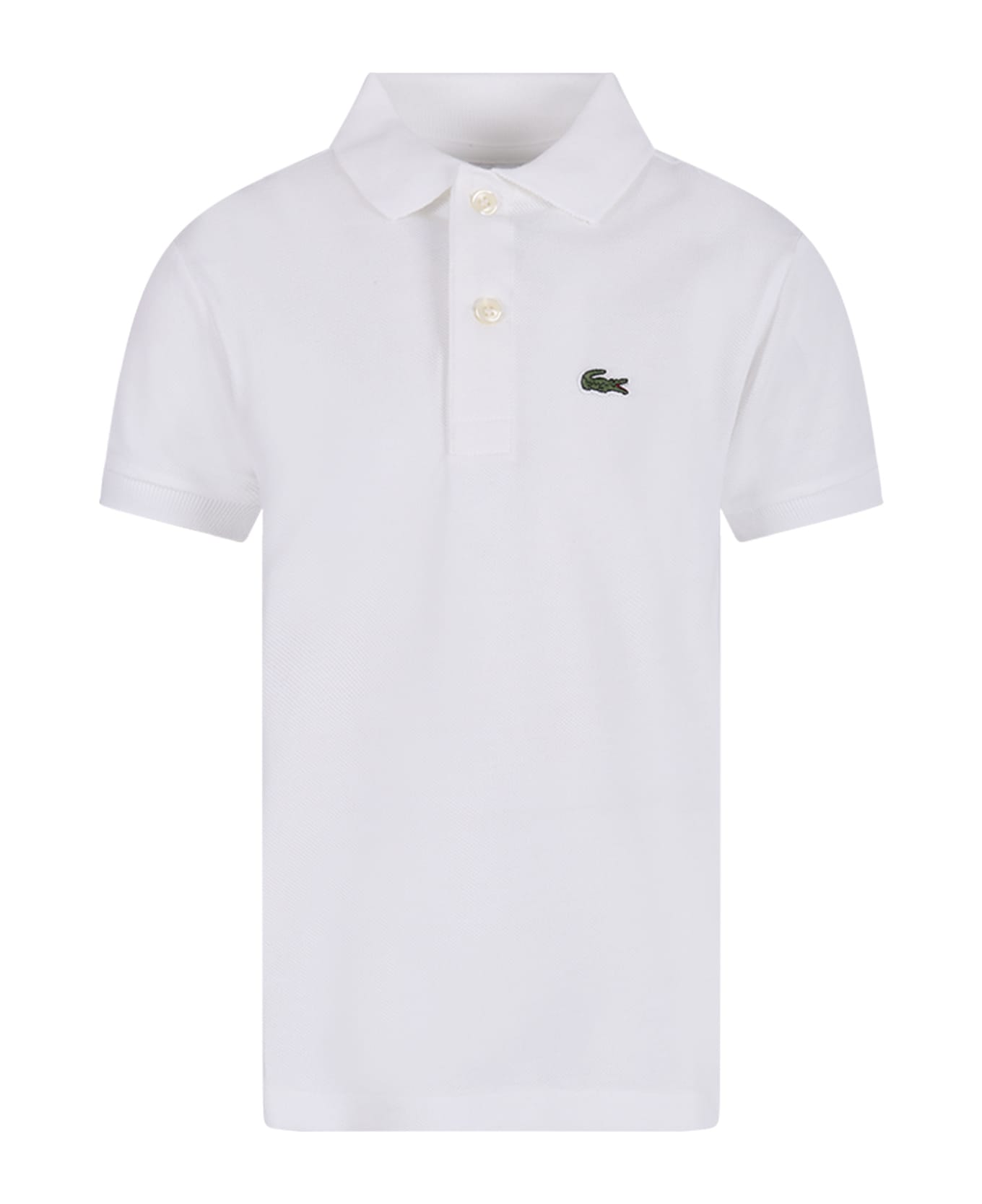 Lacoste White Polo Shirt For Boy With Green Crocodile - White