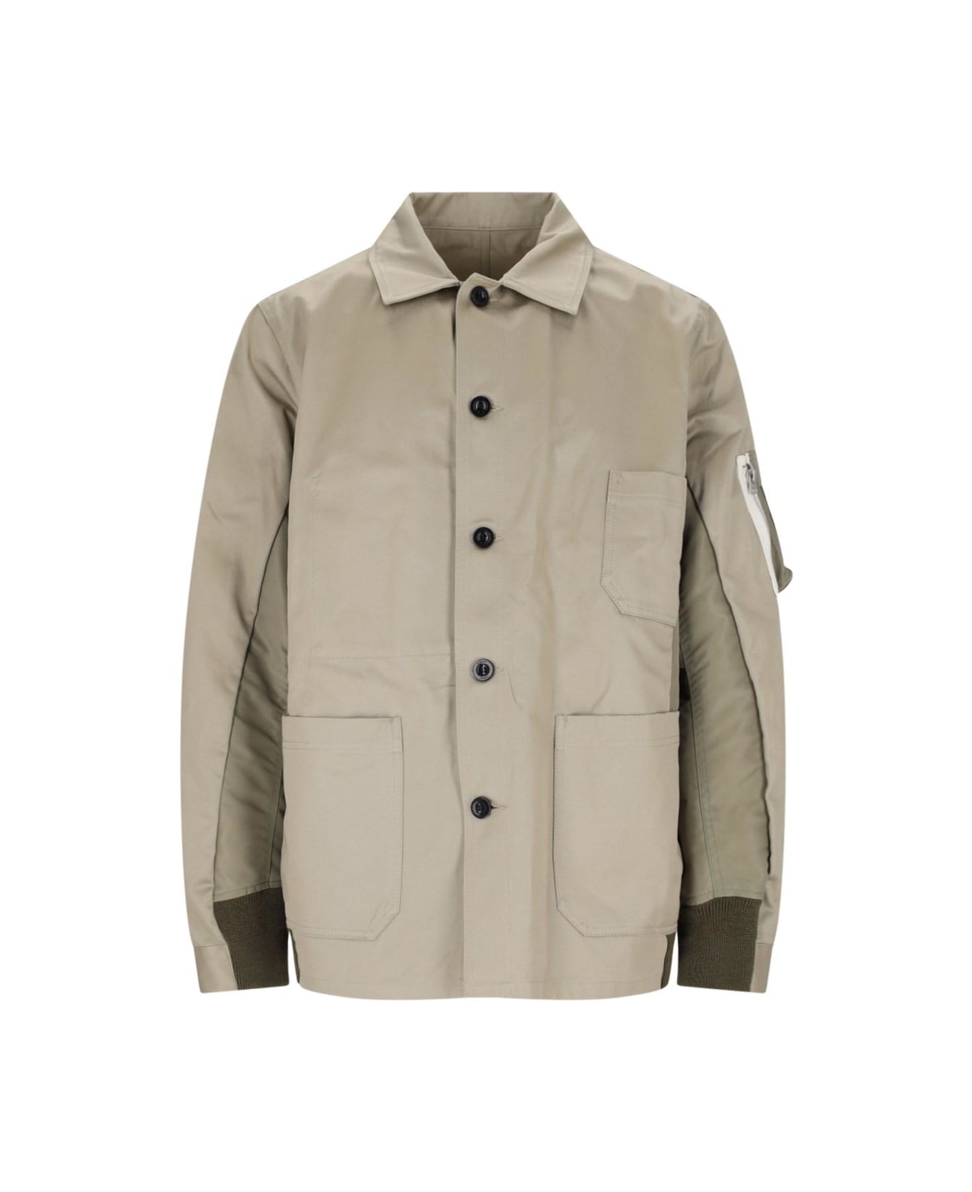 Sacai Nylon Detail Shirt Jacket - Beige コート＆ジャケット