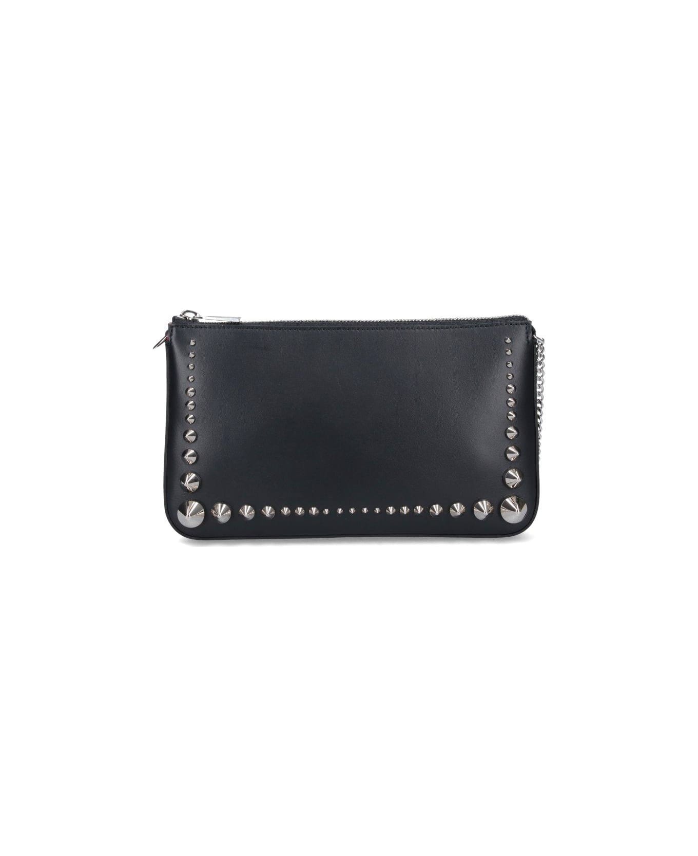 Christian Louboutin Logo Debossed Spike Embellished Clutch Bag - Black