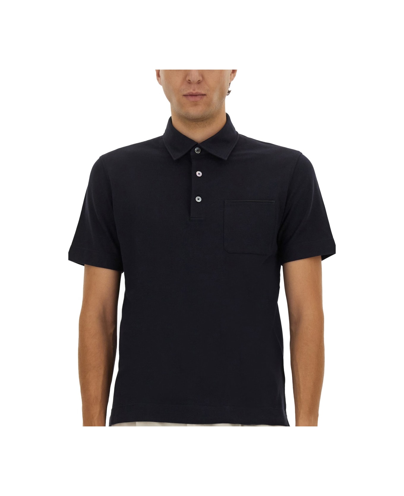 Zegna Cotton Polo Shirt With Pocket - BLUE